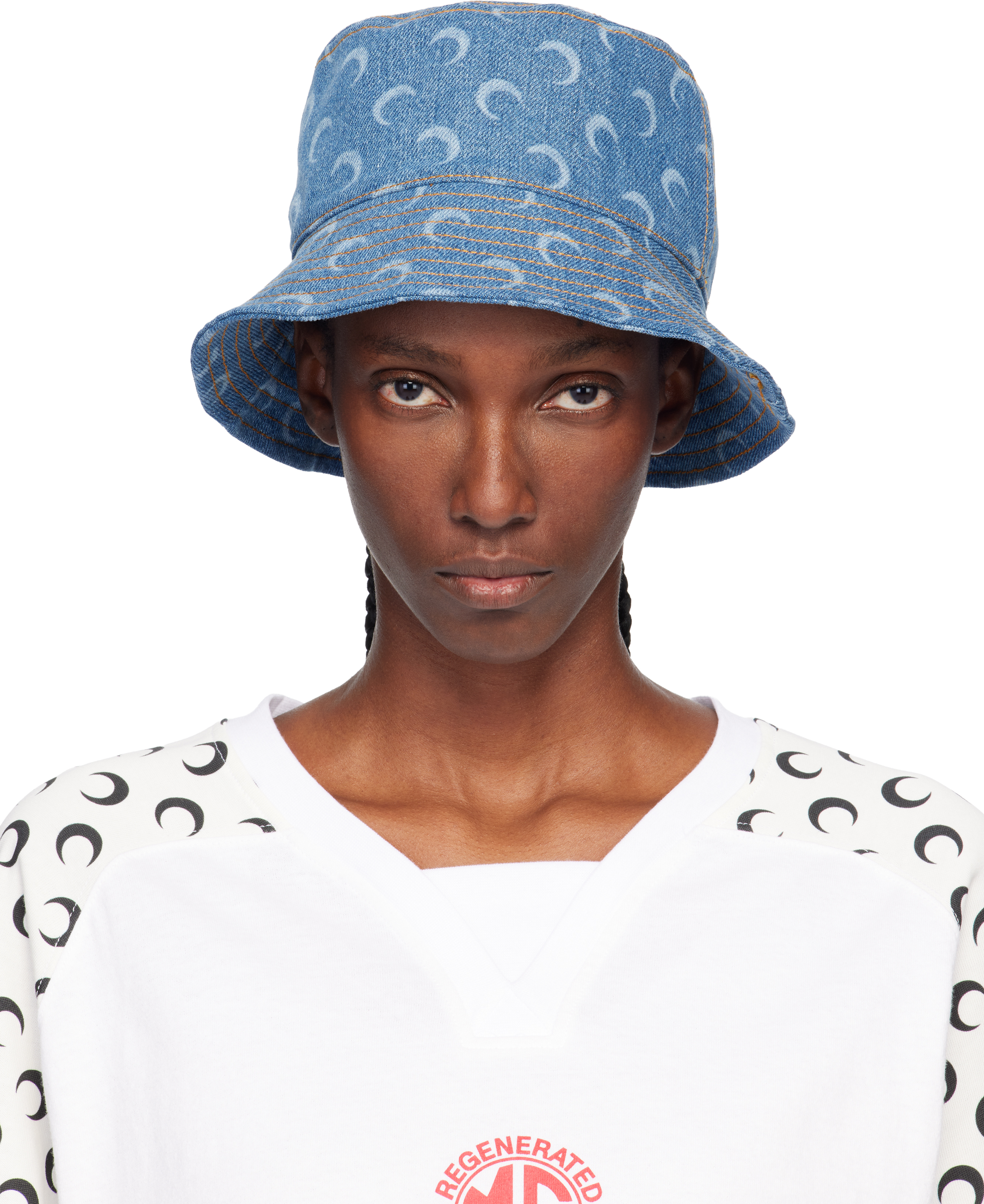 Marine Serre Blue Moon Laser Denim Bucket Hat In Blue