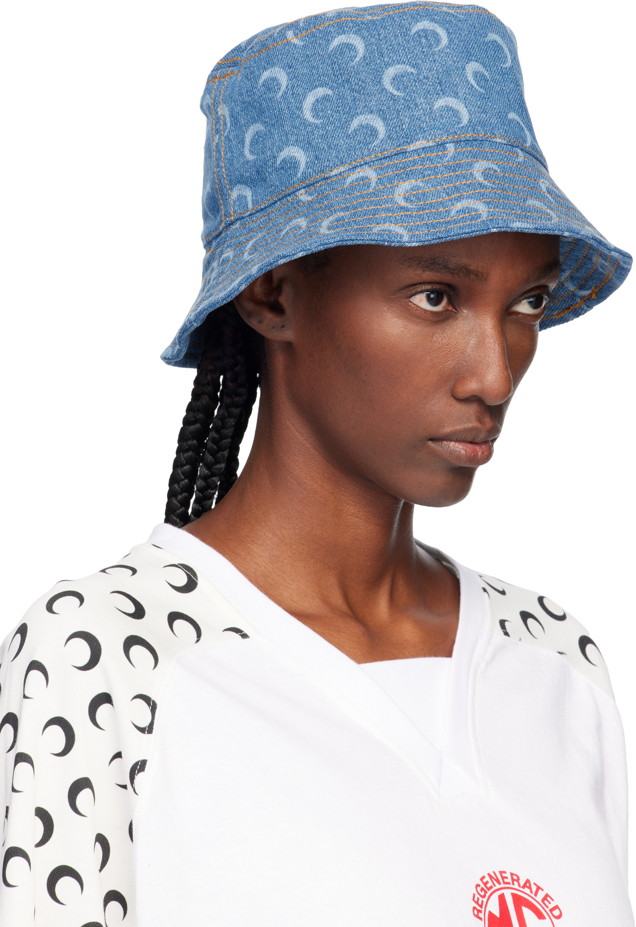 Marine Serre Blue Moon Laser Denim Bucket Hat In Blue