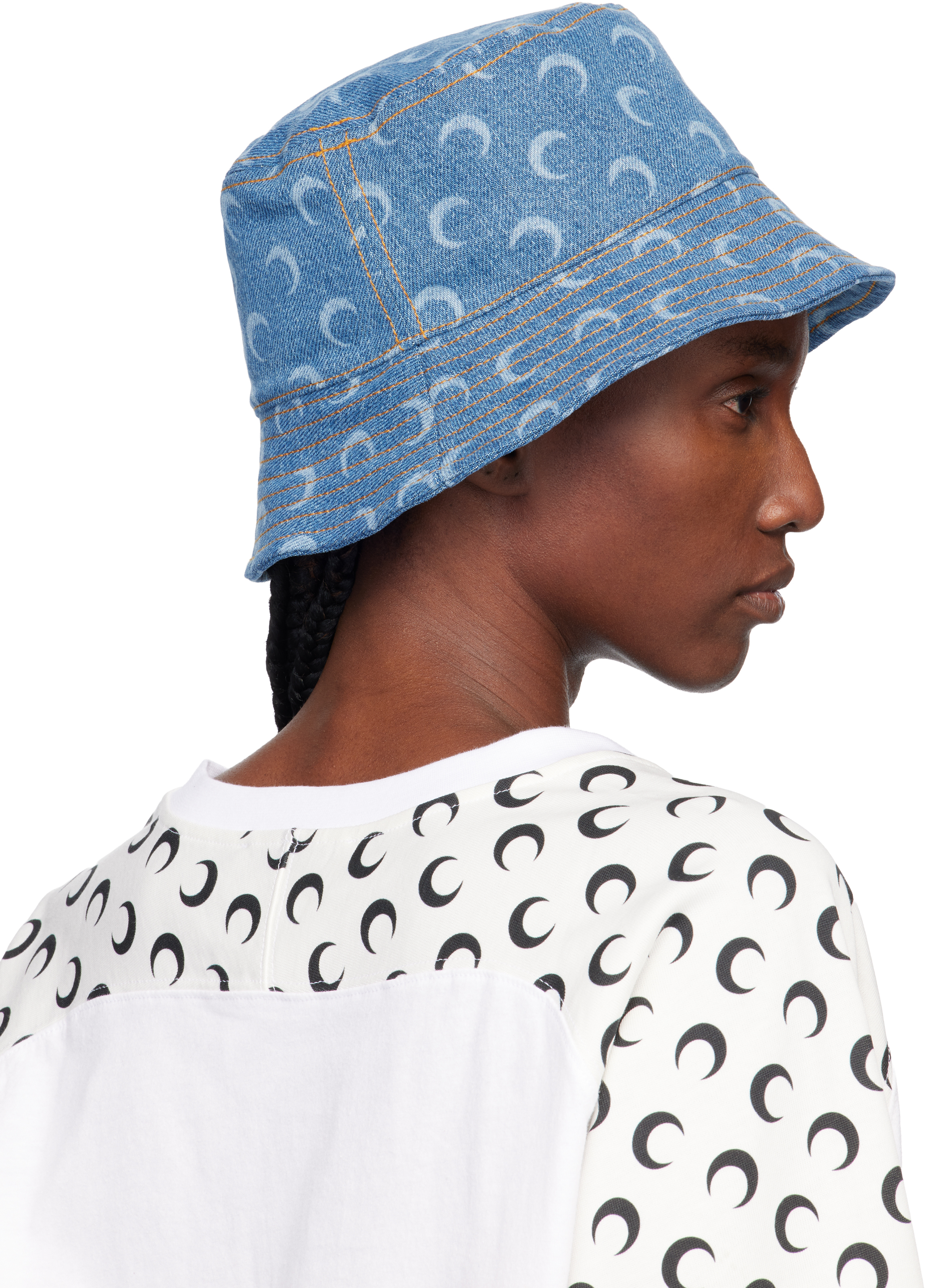 Marine Serre Blue Moon Laser Denim Bucket Hat In Blue