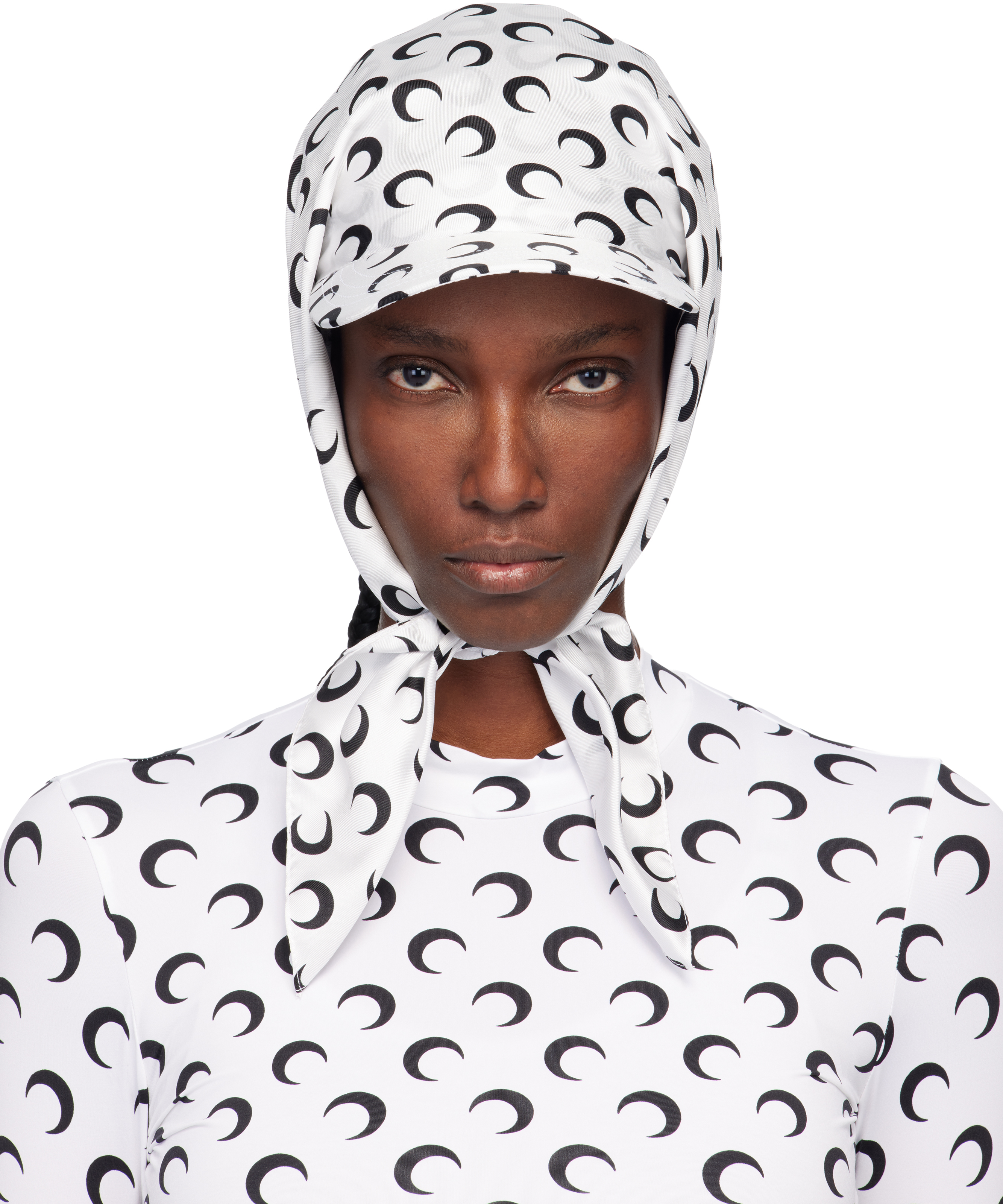 Marine Serre White Moon Silk Veiled Cap In White