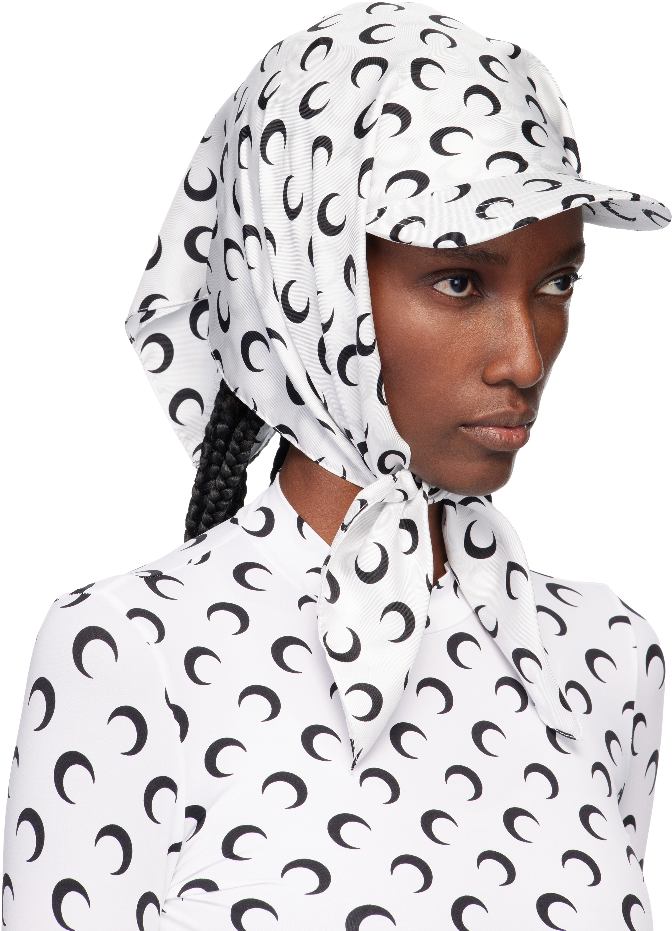 Marine Serre White Moon Silk Veiled Cap In White