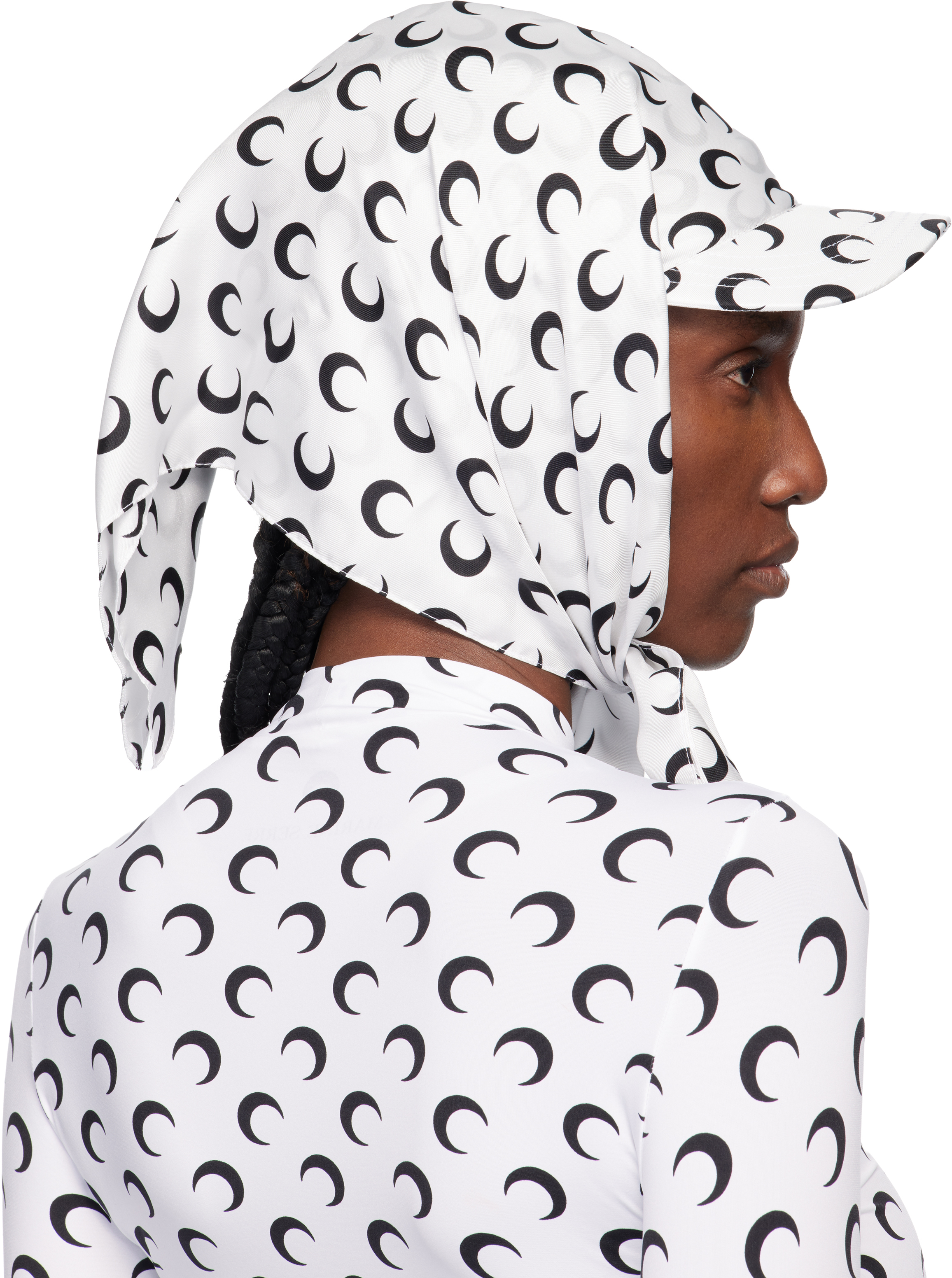 Marine Serre White Moon Silk Veiled Cap In White
