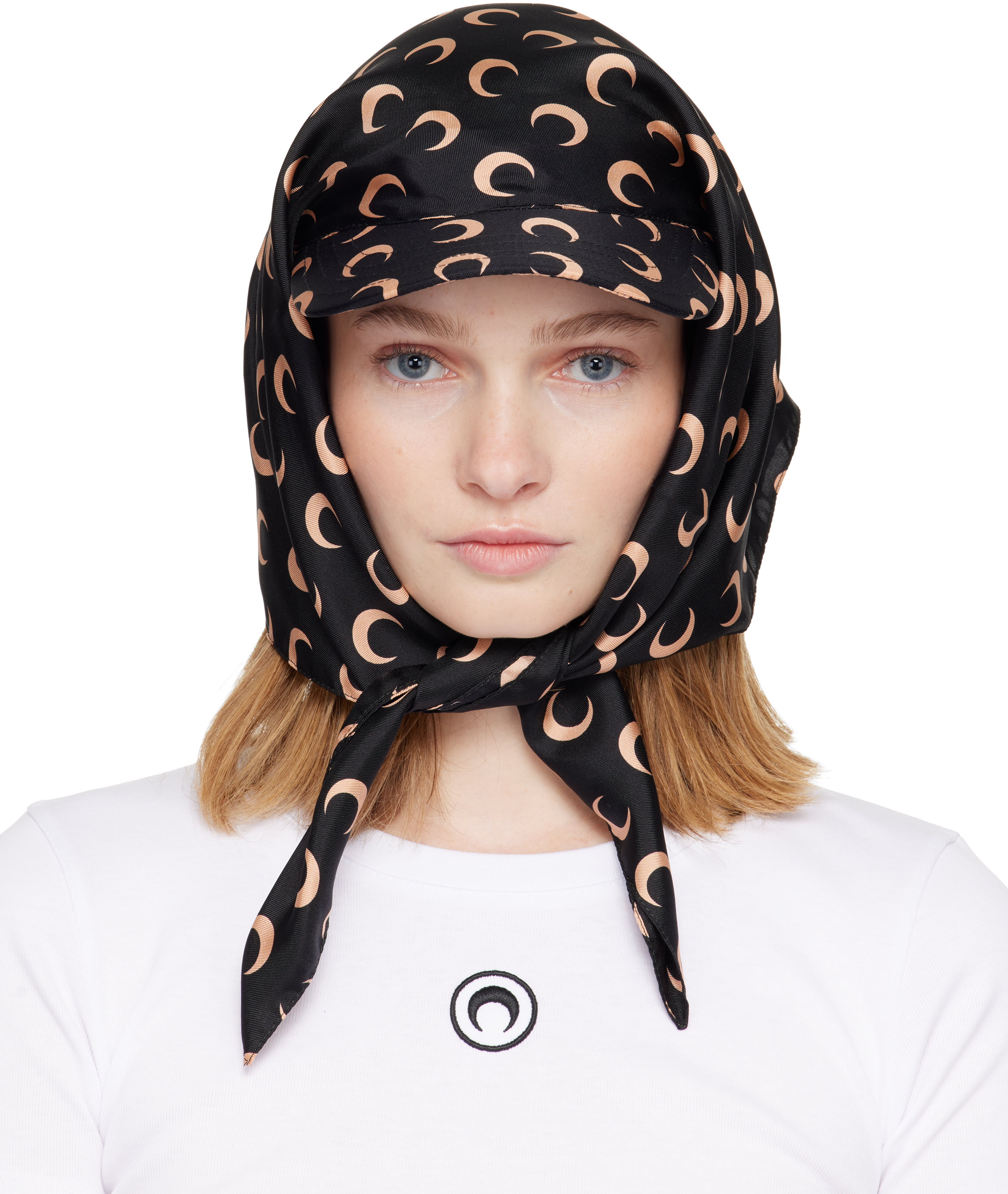 Marine Serre Black & Pink Moon Silk Veiled Cap In Brown