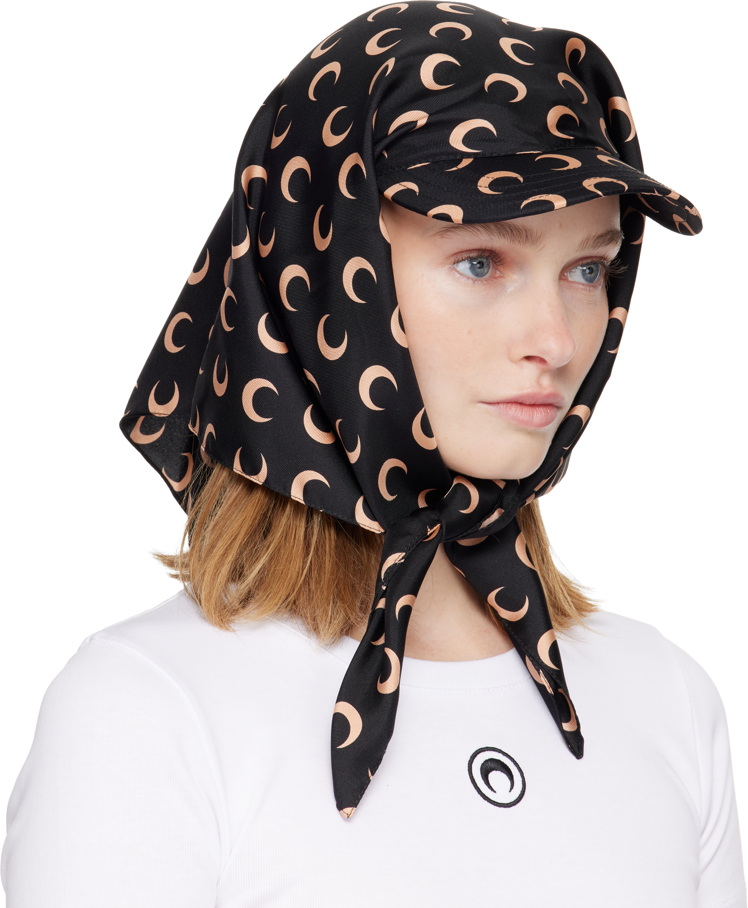 Marine Serre Black & Pink Moon Silk Veiled Cap In Brown