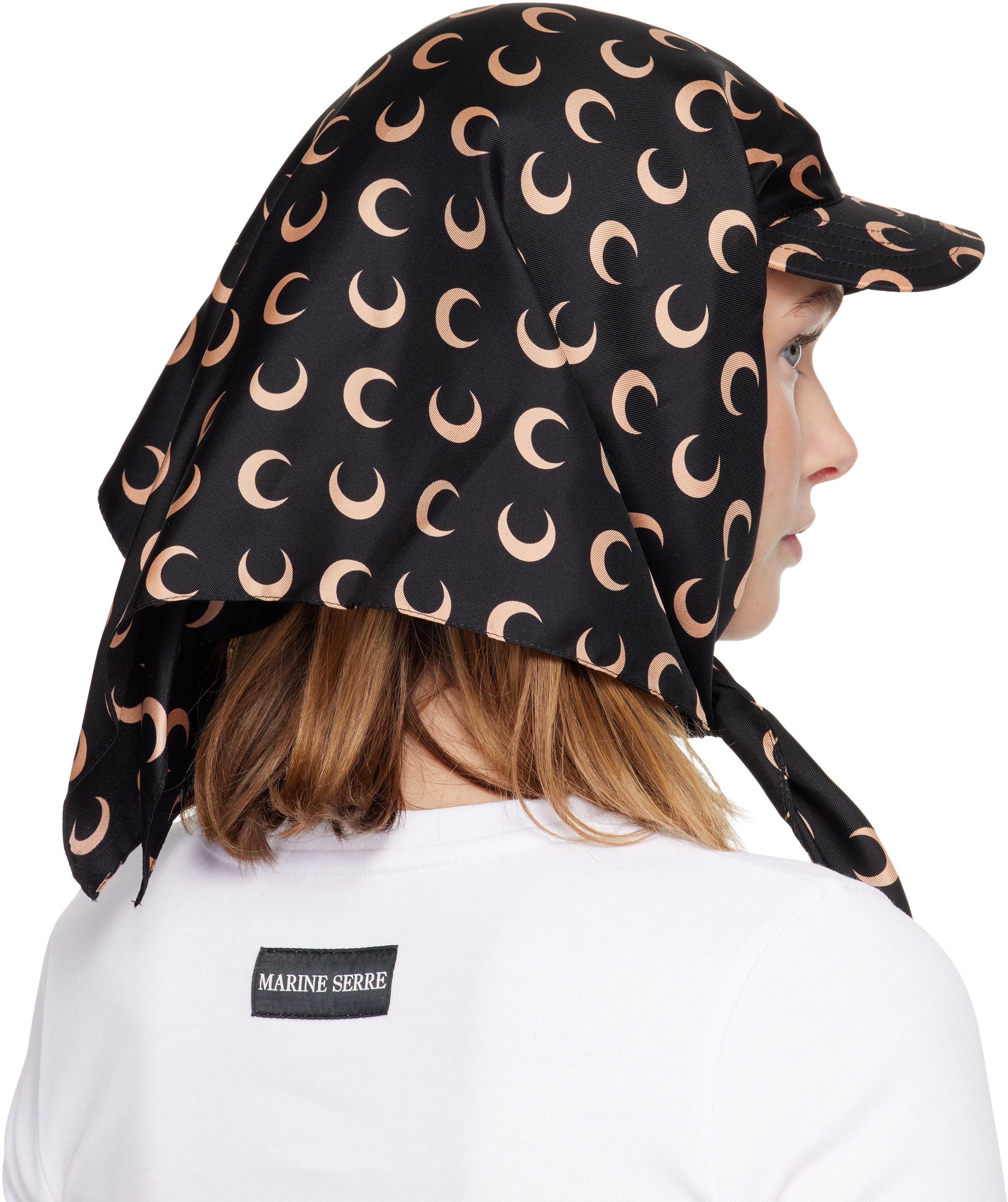 Marine Serre Black & Pink Moon Silk Veiled Cap In Brown