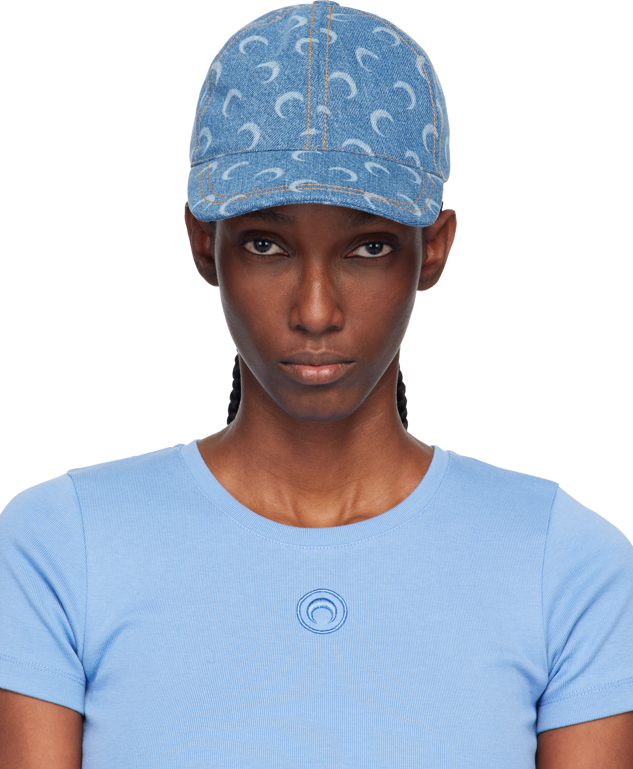 Marine Serre Blue Moon Laser Denim Baseball Cap In Blue