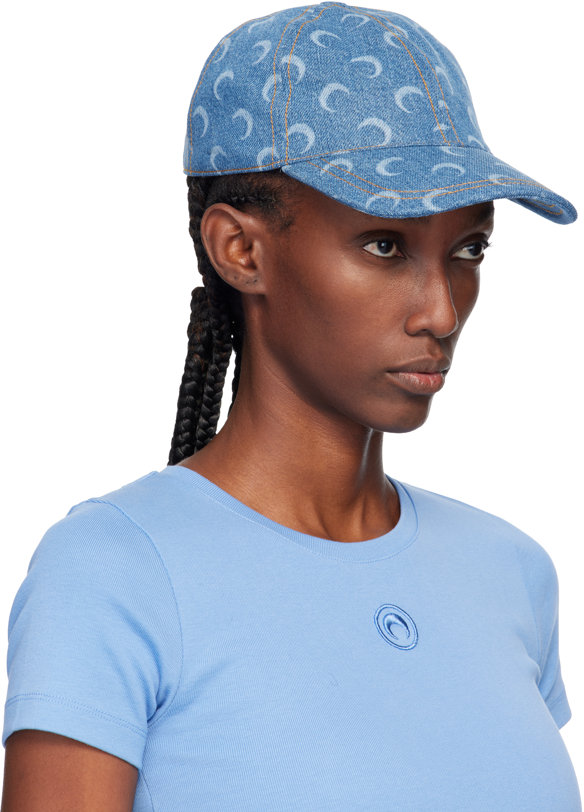 Marine Serre Blue Moon Laser Denim Baseball Cap In Blue