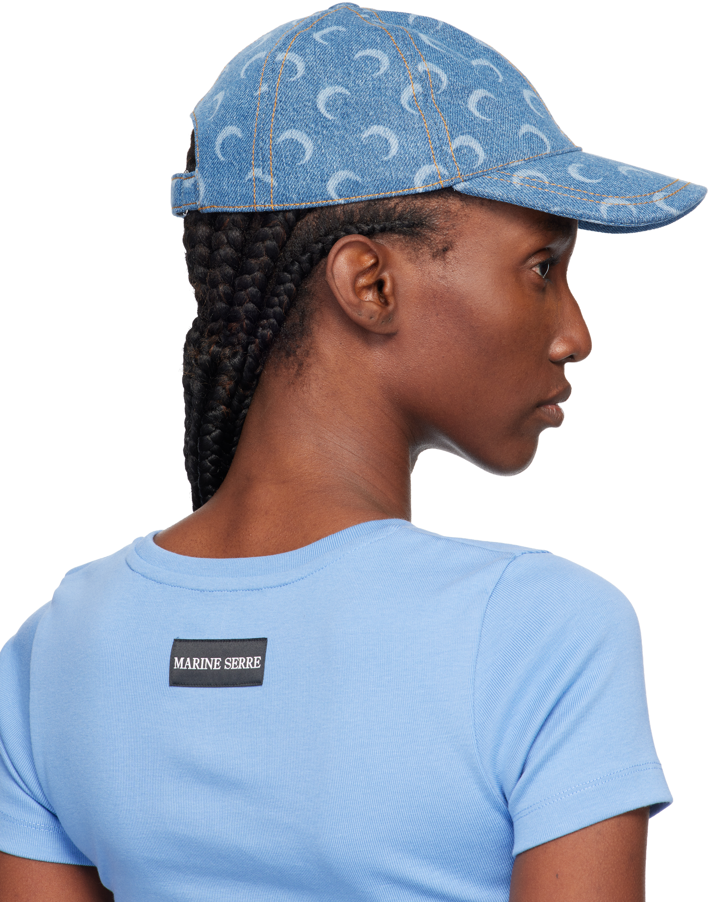 Marine Serre Blue Moon Laser Denim Baseball Cap In Blue