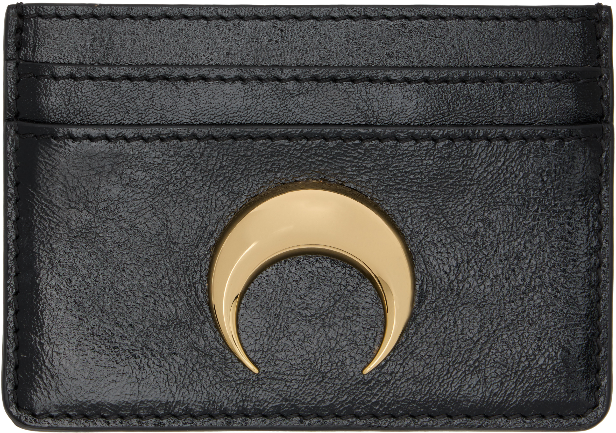 Marine Serre Smoth Leather Moon Charm Cardholder In Black