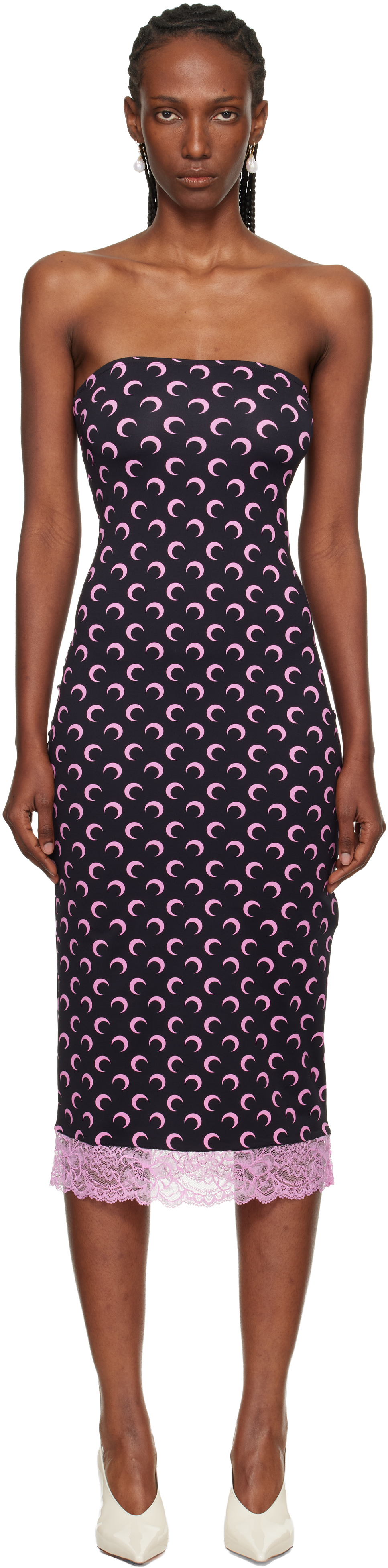 Black Recycled Moon Jersey Bustier Midi Dress by Marine Serre on Sale