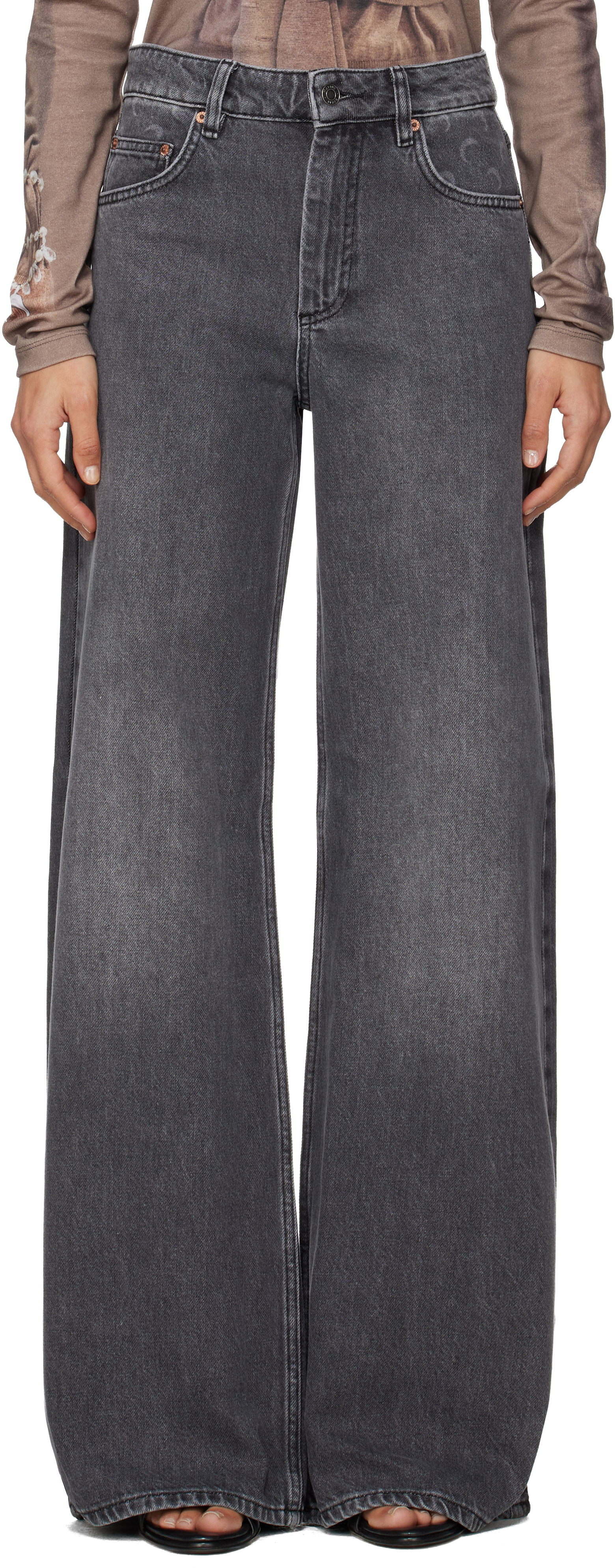 Marine Serre Gray Moon Laser High-waist Flare Jeans In Gray