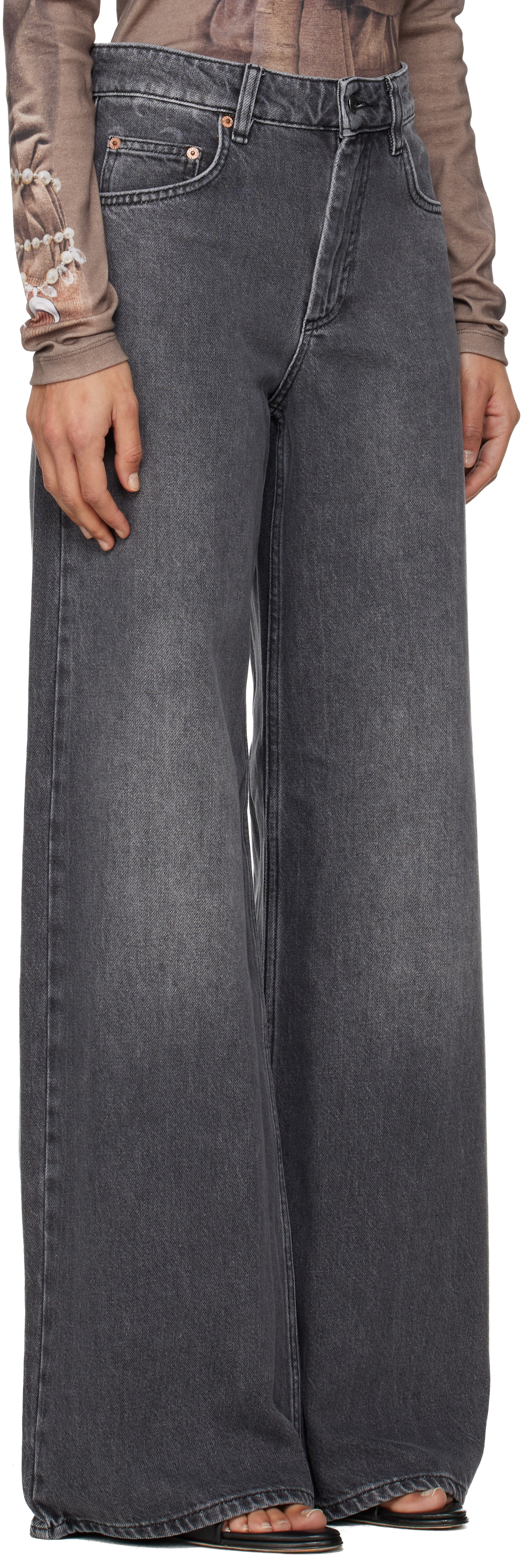 Marine Serre Gray Moon Laser High-waist Flare Jeans In Gray