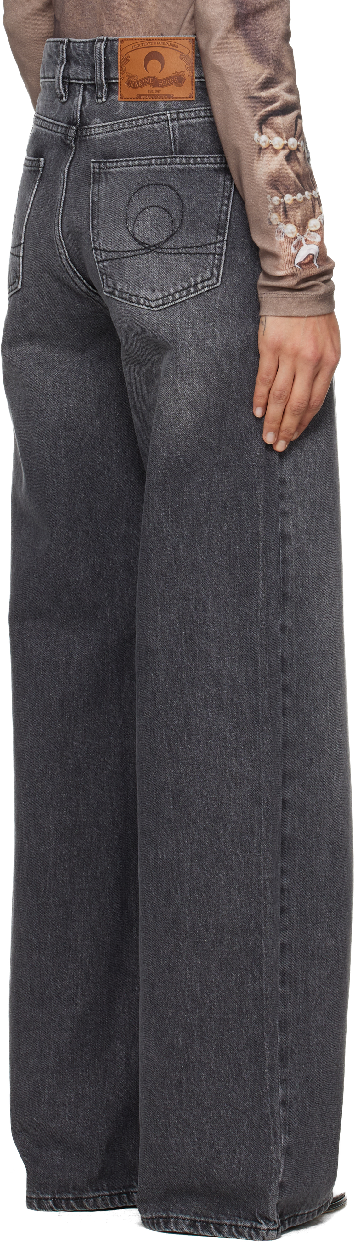 Marine Serre Gray Moon Laser High-waist Flare Jeans In Gray