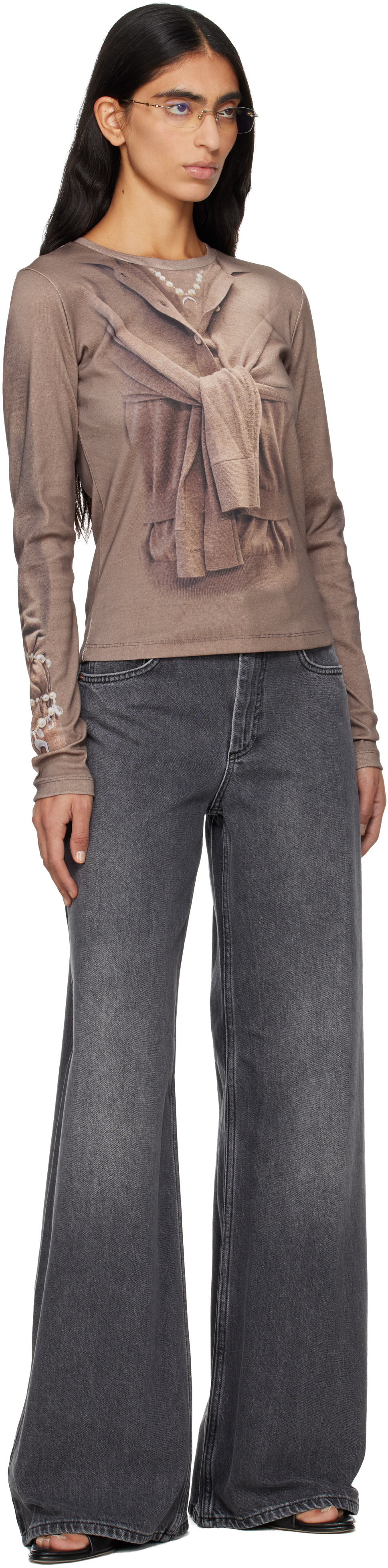 Marine Serre Gray Moon Laser High-waist Flare Jeans In Gray