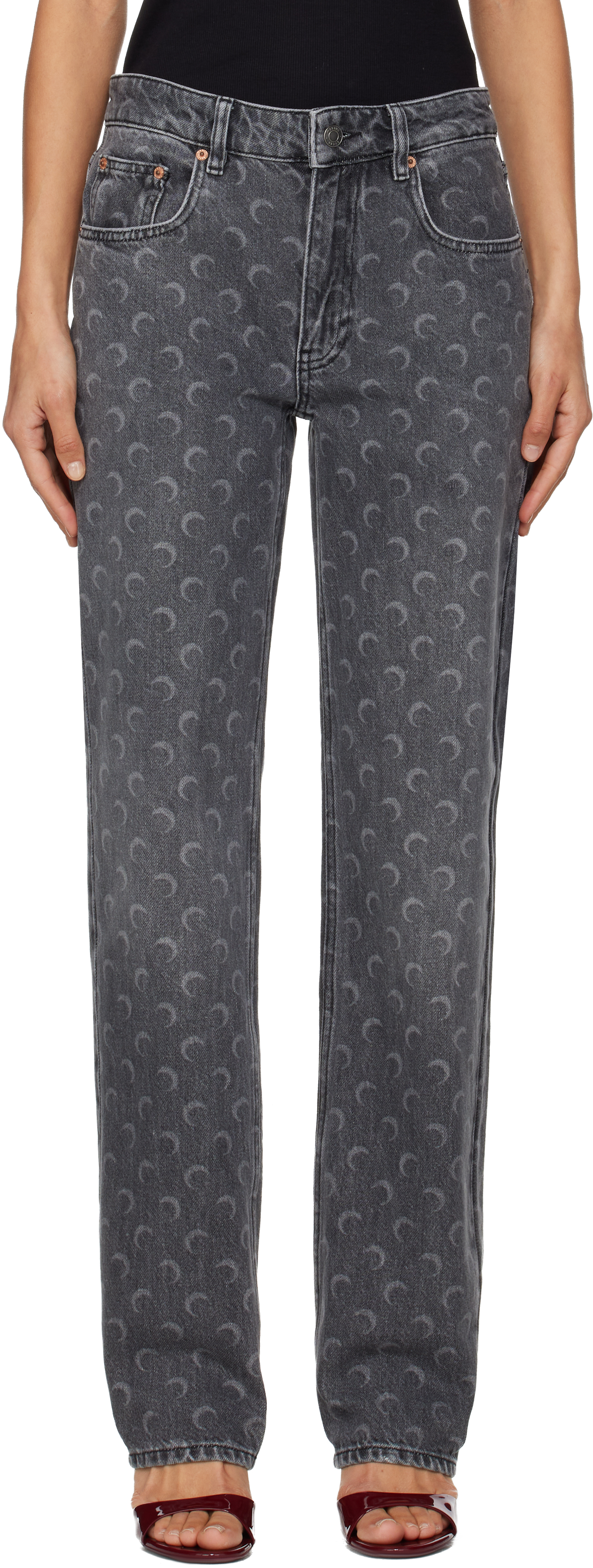 Marine Serre Moon Laser Grey Wash Denim Straight Jeans