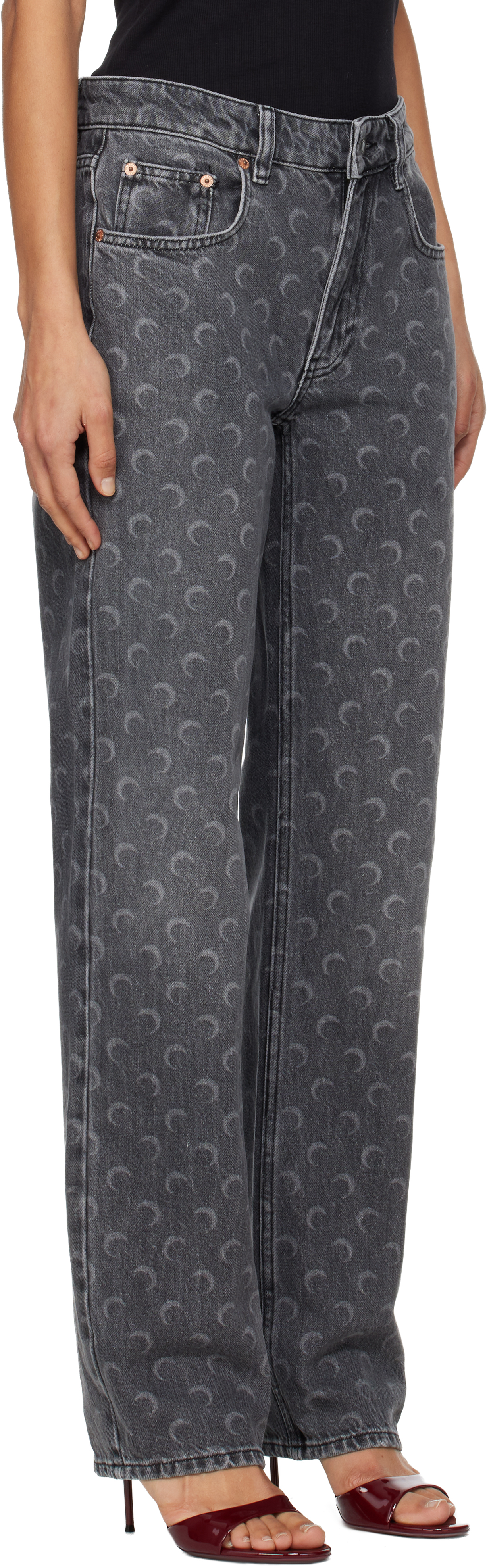 Marine Serre Moon Laser Grey Wash Denim Straight Jeans