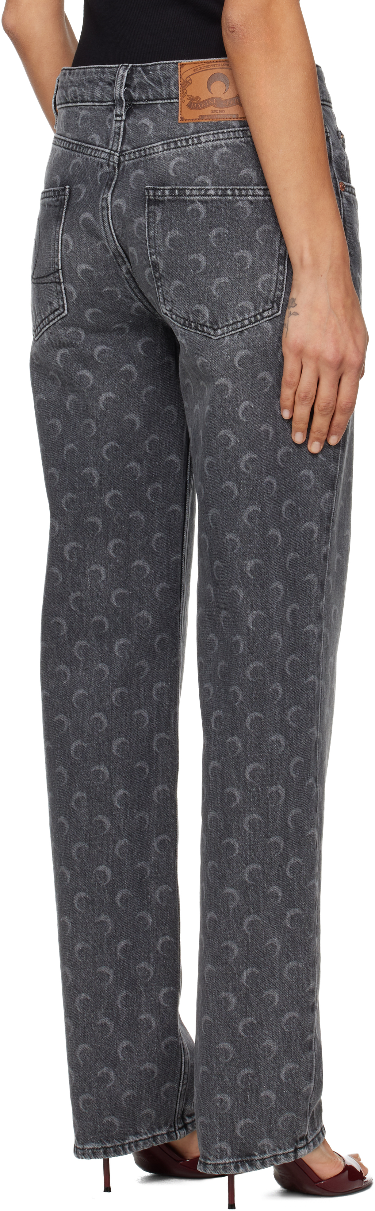 Marine Serre Moon Laser Grey Wash Denim Straight Jeans