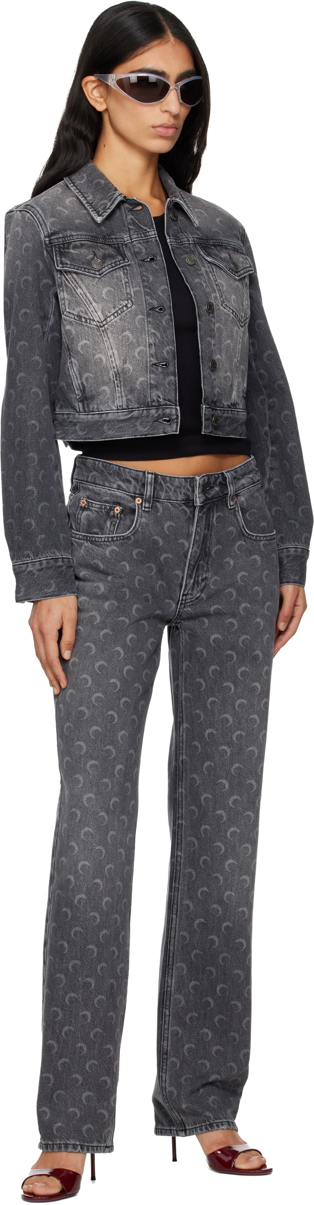 Marine Serre Moon Laser Grey Wash Denim Straight Jeans