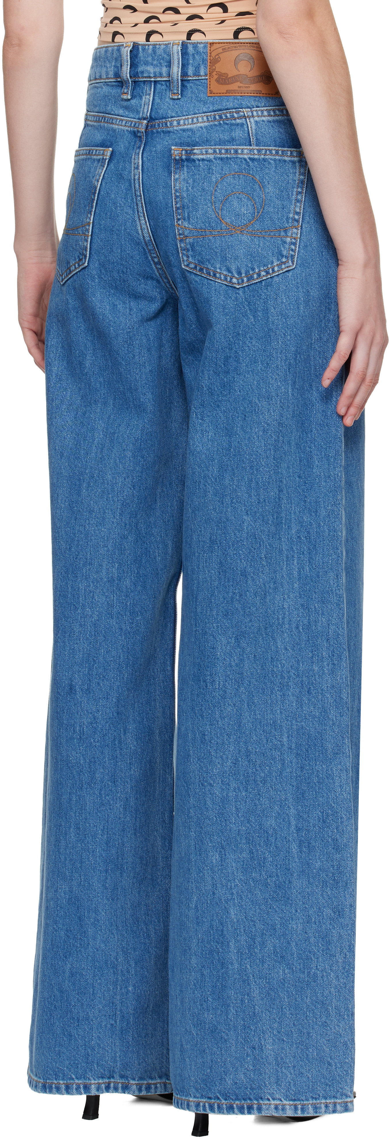 Marine Serre Blue Moon Laser High-waist Flare Jeans In Blue