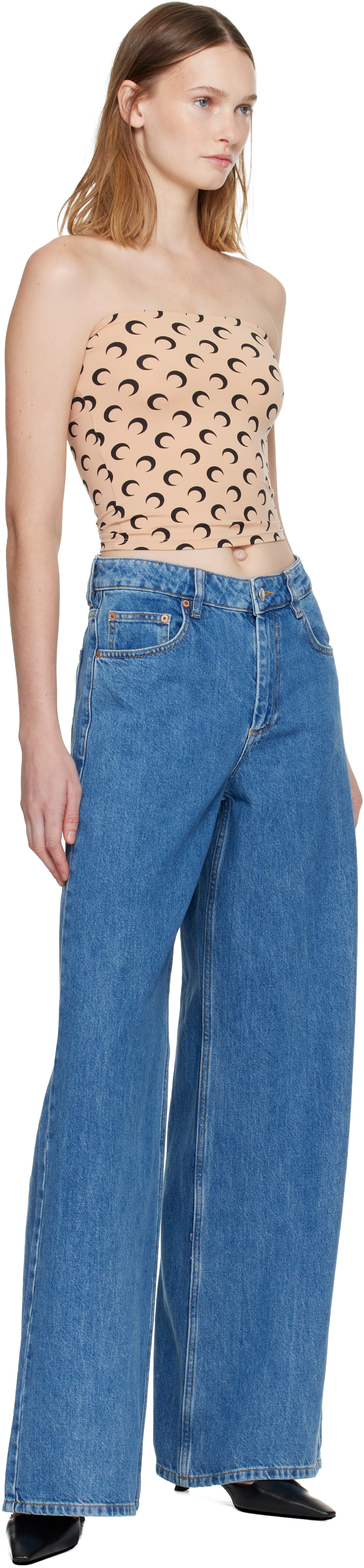 Marine Serre Blue Moon Laser High-waist Flare Jeans In Blue