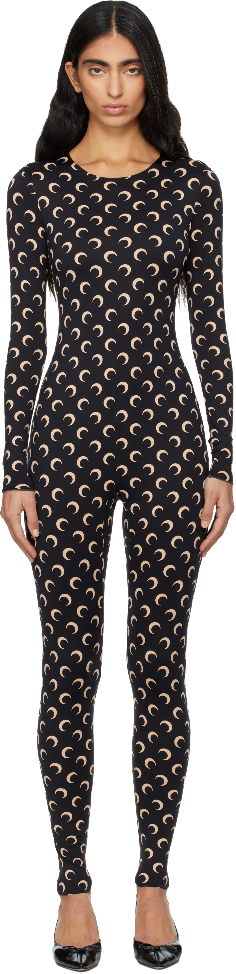 Marine Serre Regenerated All Over Moon Jersey Catsuit Clothing In Black