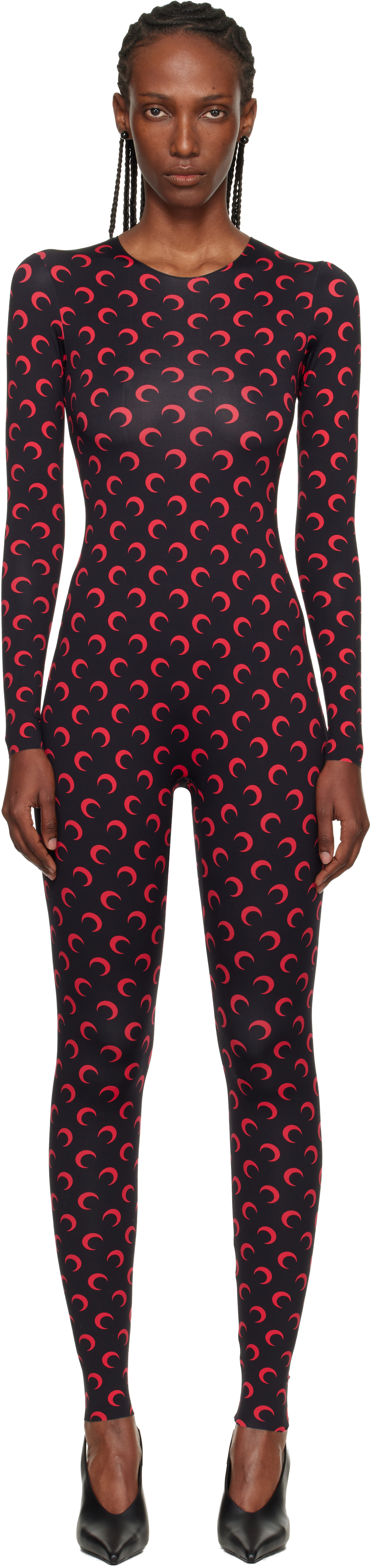 Marine Serre Black Moon Printed Jersey LS Jumpsuit