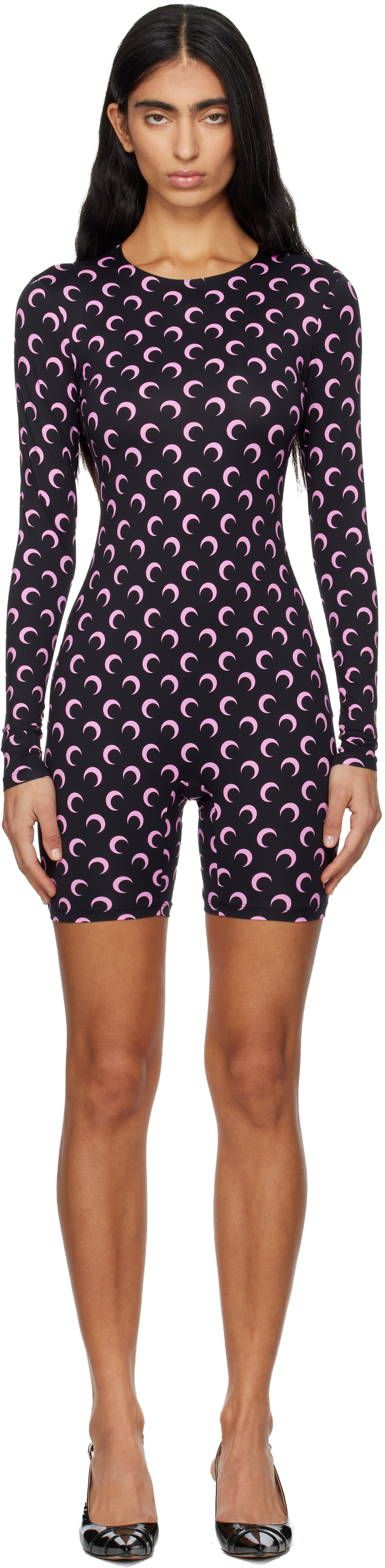 Marine Serre Black Moon Printed Jersey Jumpsuit In Black