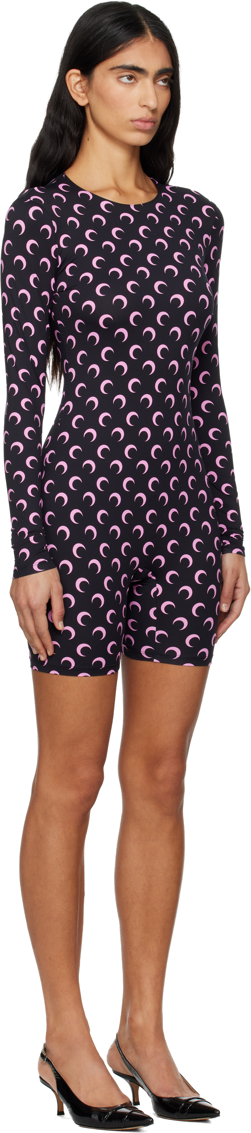 Marine Serre Black Moon Printed Jersey Jumpsuit In Black