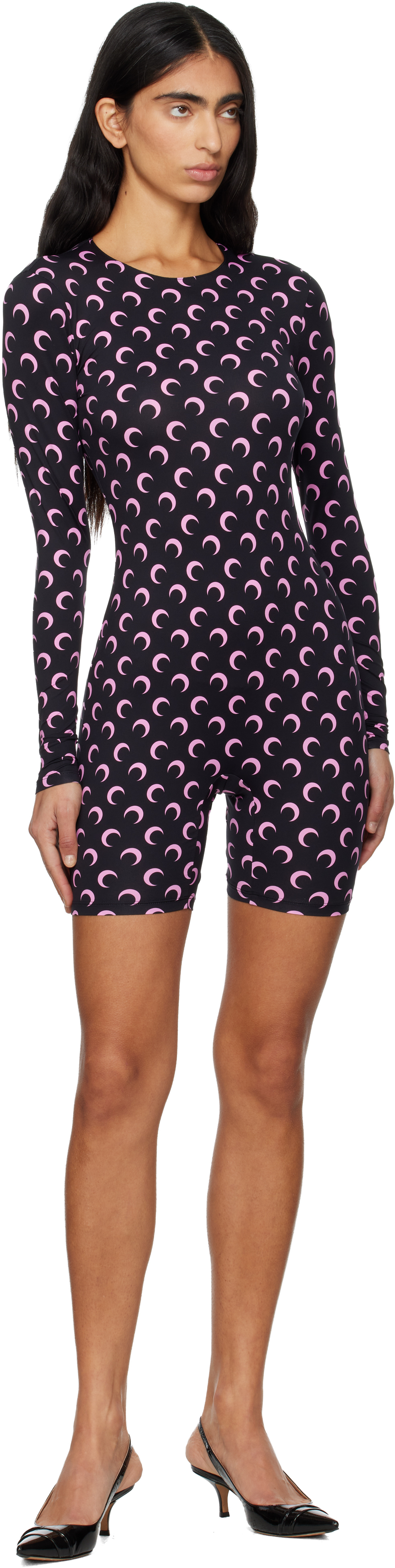 Marine Serre Black Moon Printed Jersey Jumpsuit In Black