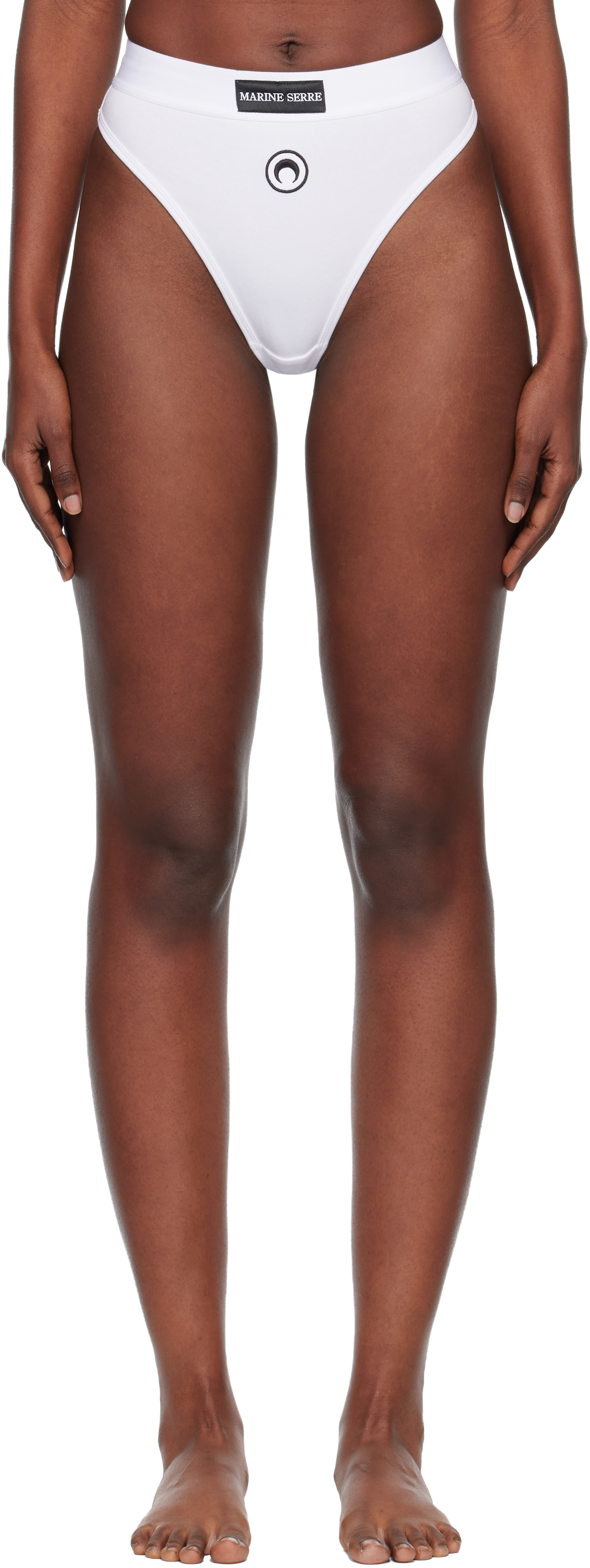 Marine Serre White Moon Logo Stretched Jersey High-waist Briefs In White