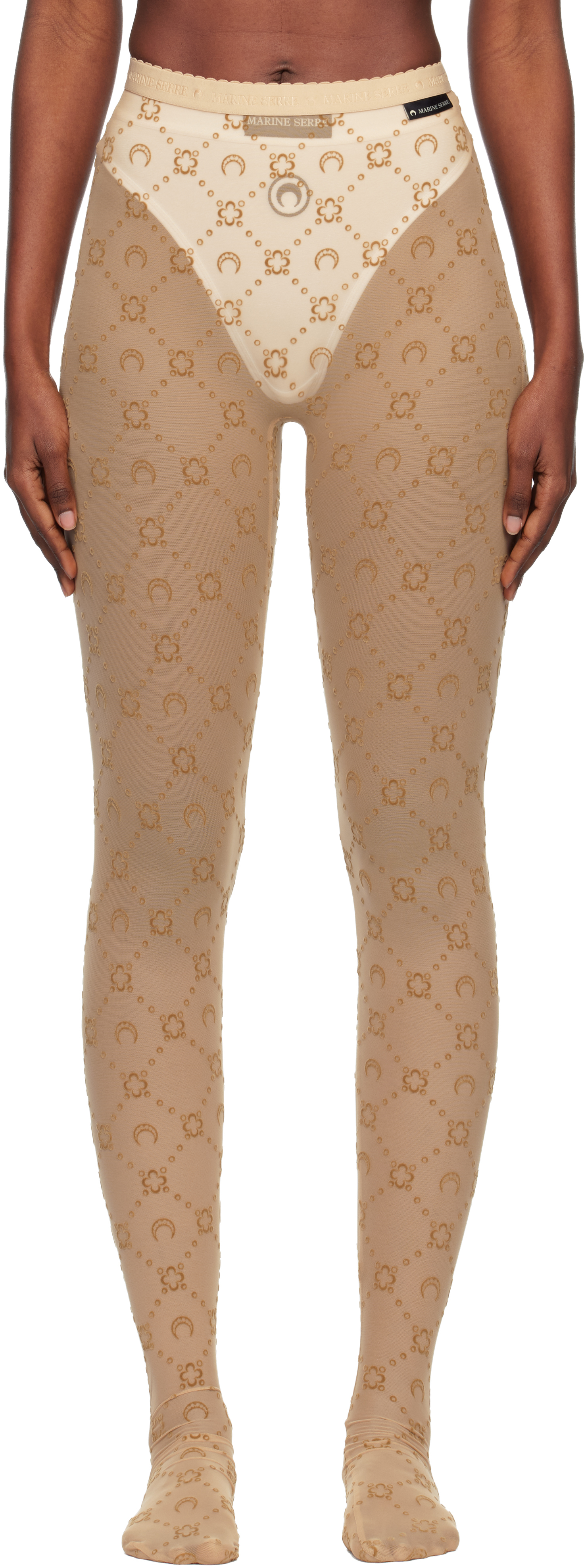 Marine Serre Tan Recycled Mesh Flock Tights In Brown
