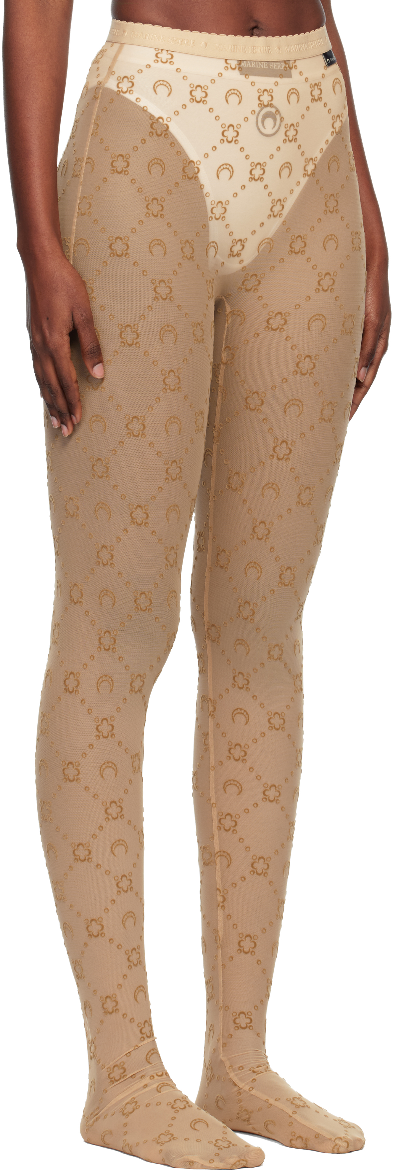 Marine Serre Tan Recycled Mesh Flock Tights In Brown