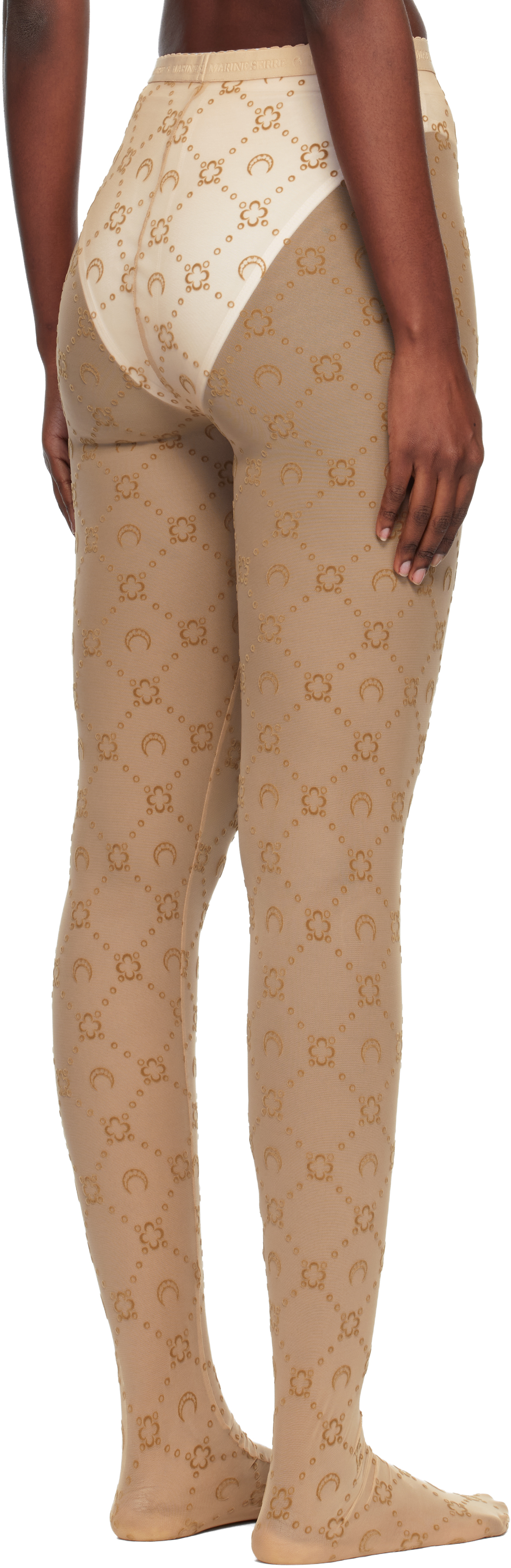 Marine Serre Tan Recycled Mesh Flock Tights In Brown