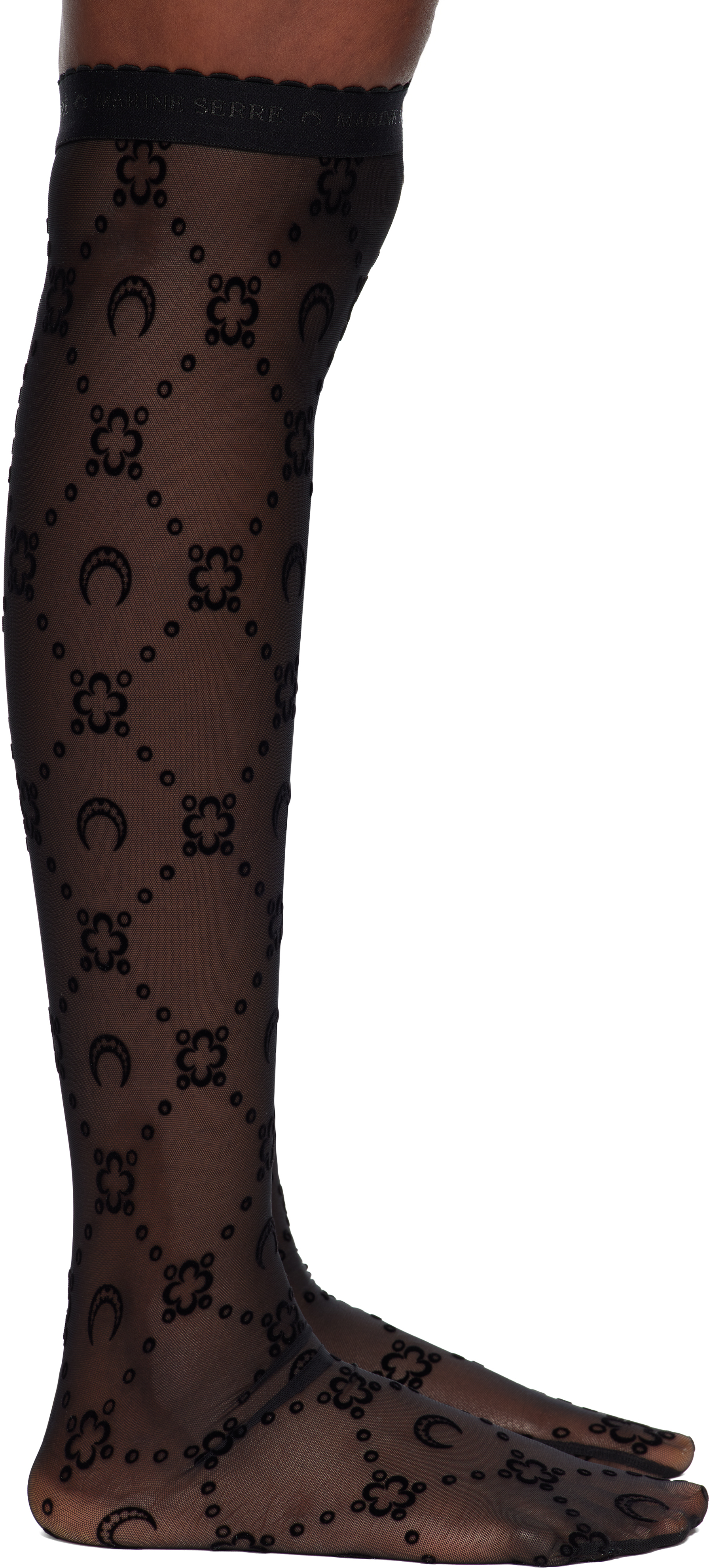 Marine Serre Black Moonogram Mesh Flock Long Socks In Black