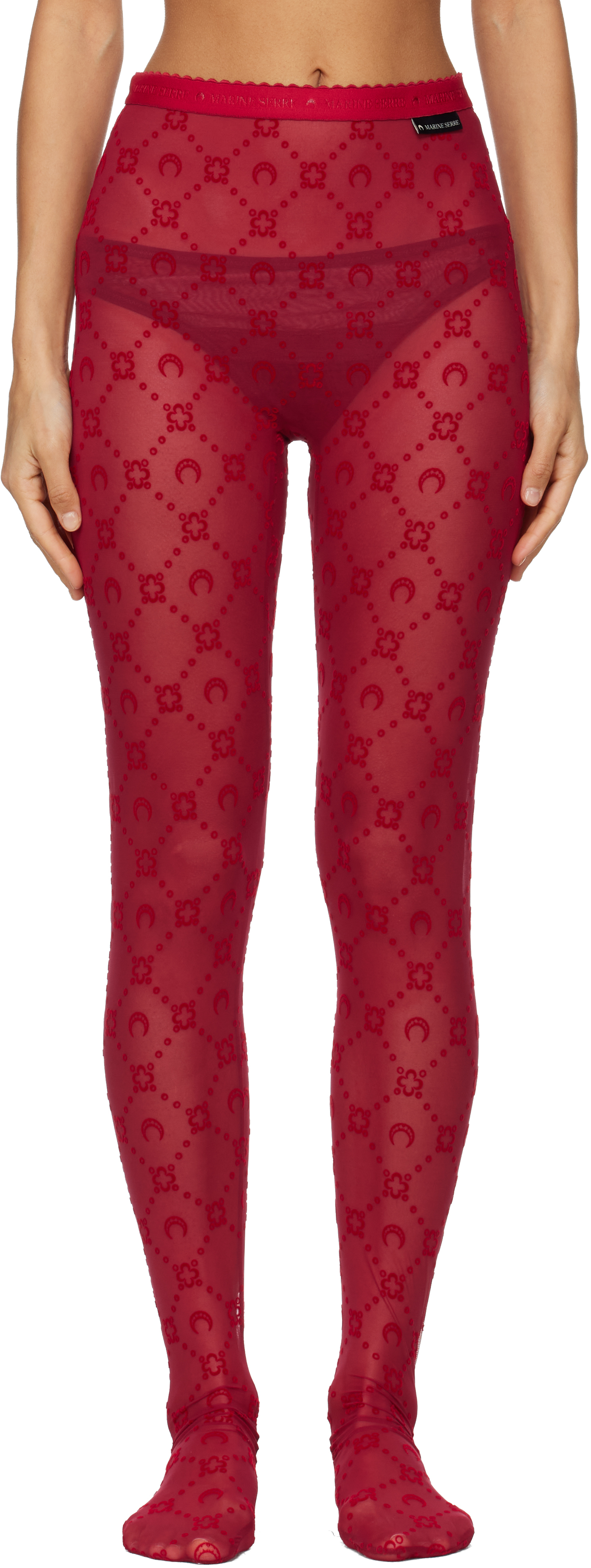 Marine Serre Red Moonogram Mesh Flock Tights