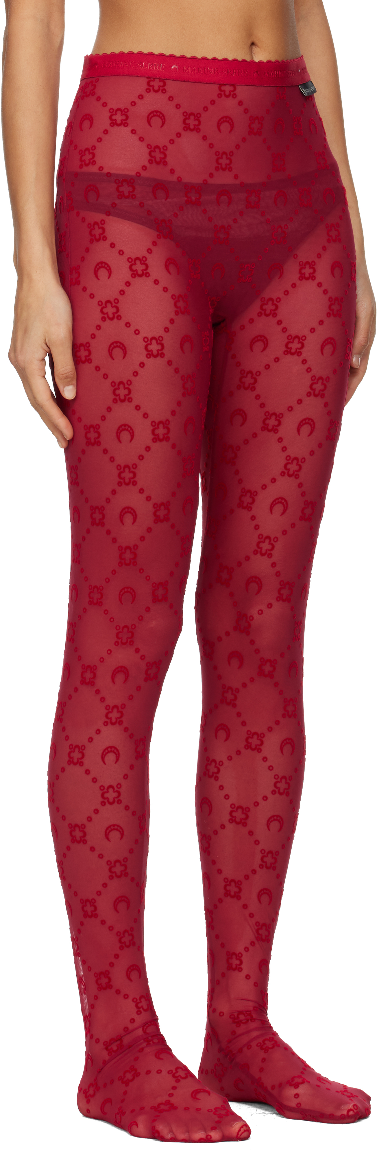 Marine Serre Red Moonogram Mesh Flock Tights