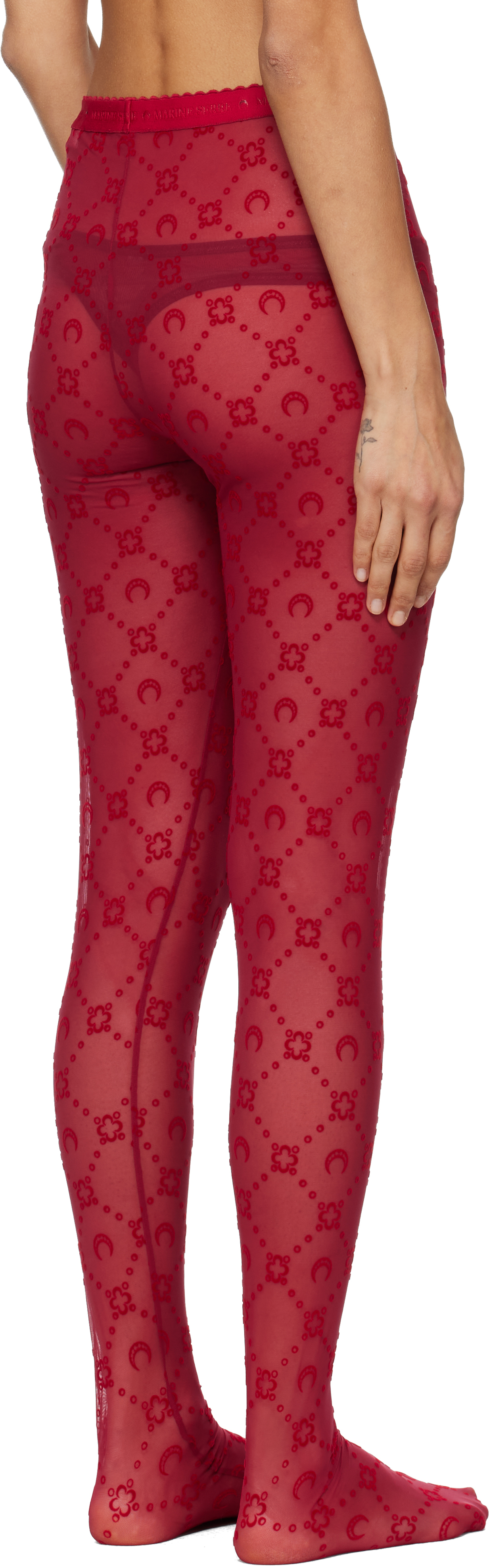 Marine Serre Red Moonogram Mesh Flock Tights