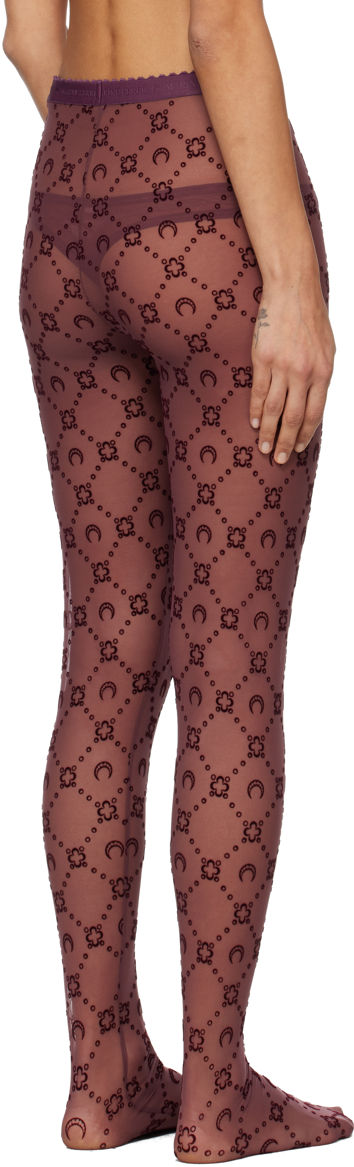 Marine Serre Burgundy Moonogram Mesh Flock Tights In Purple