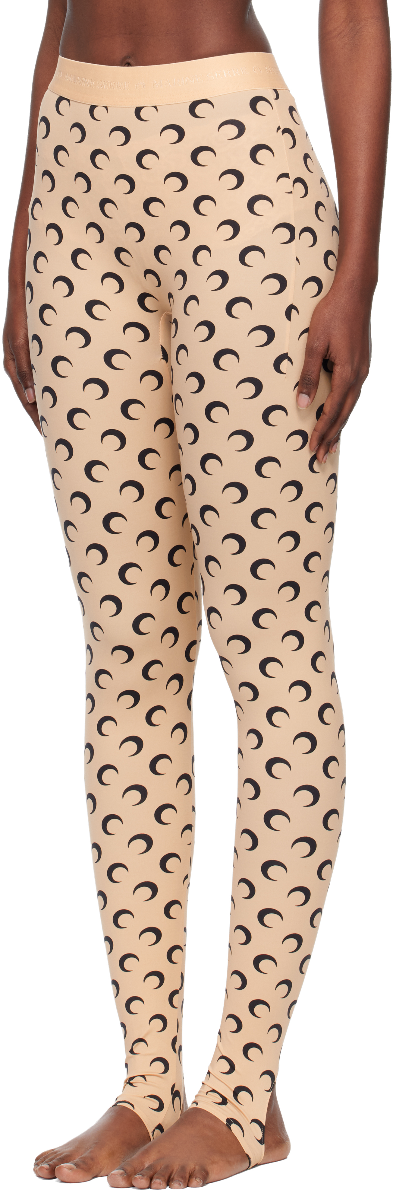 Marine Serre Tan Recycled Moon Jersey Stirrup Leggings In Brown