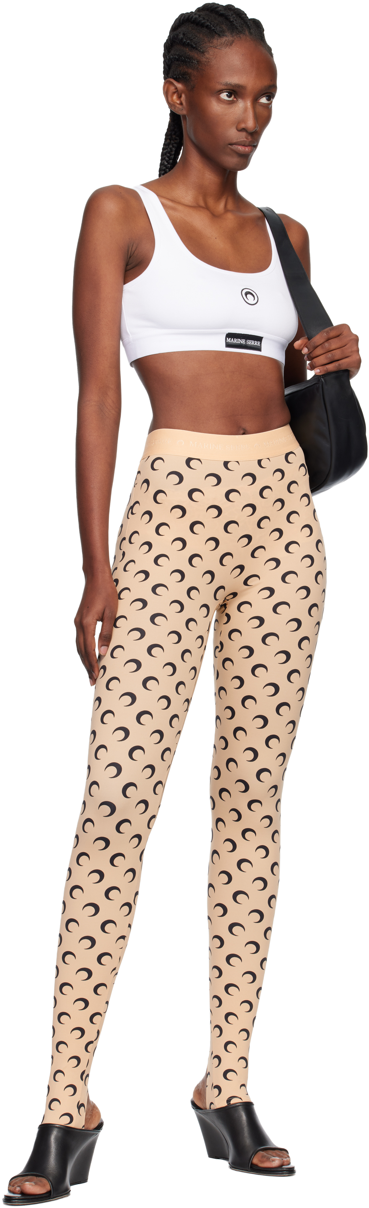 Marine Serre Tan Recycled Moon Jersey Stirrup Leggings In Brown