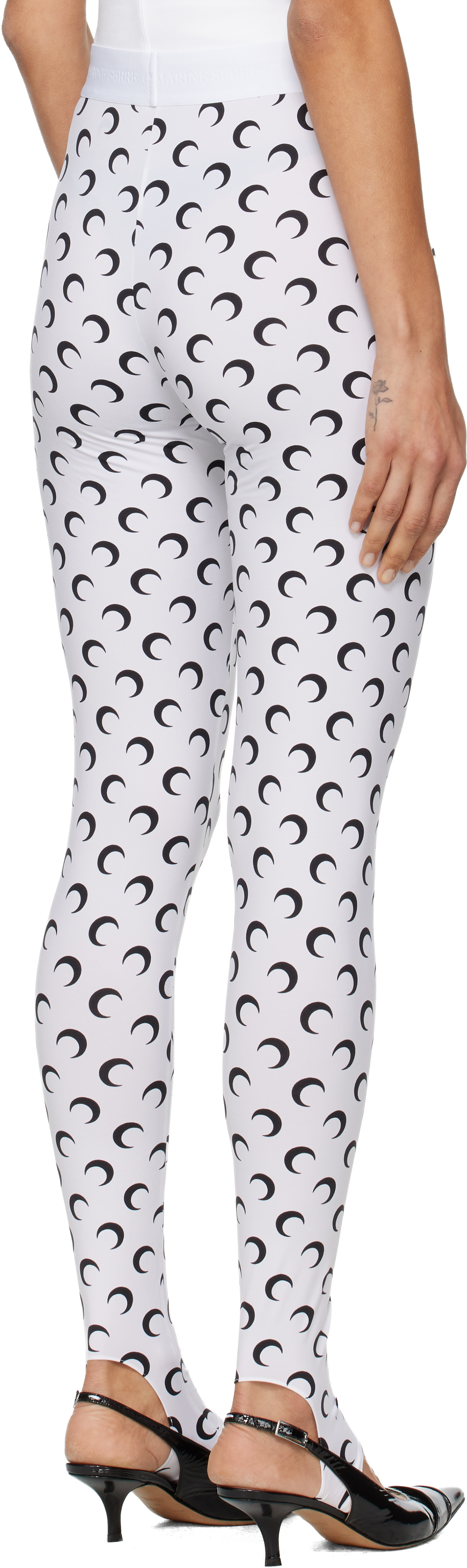 Marine Serre White Recycled Moon Jersey Stirrup Leggings In White