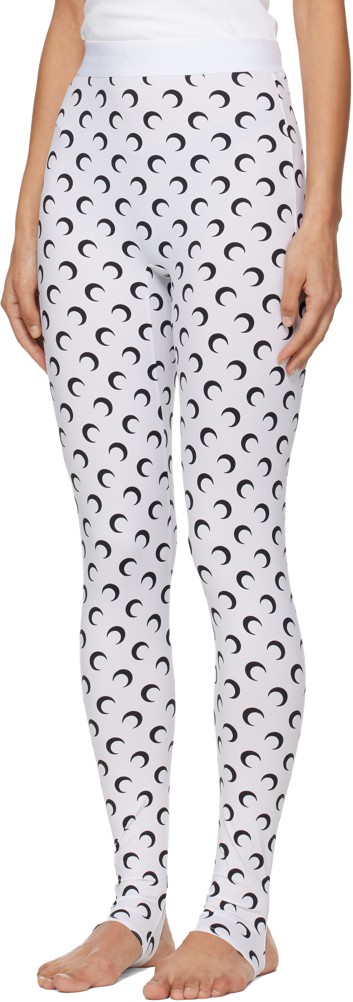 Marine Serre White Recycled Moon Jersey Stirrup Leggings In White