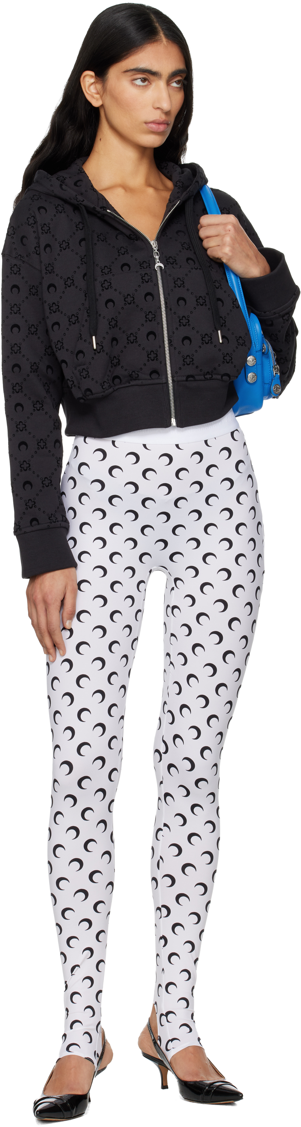 Marine Serre White Recycled Moon Jersey Stirrup Leggings In White