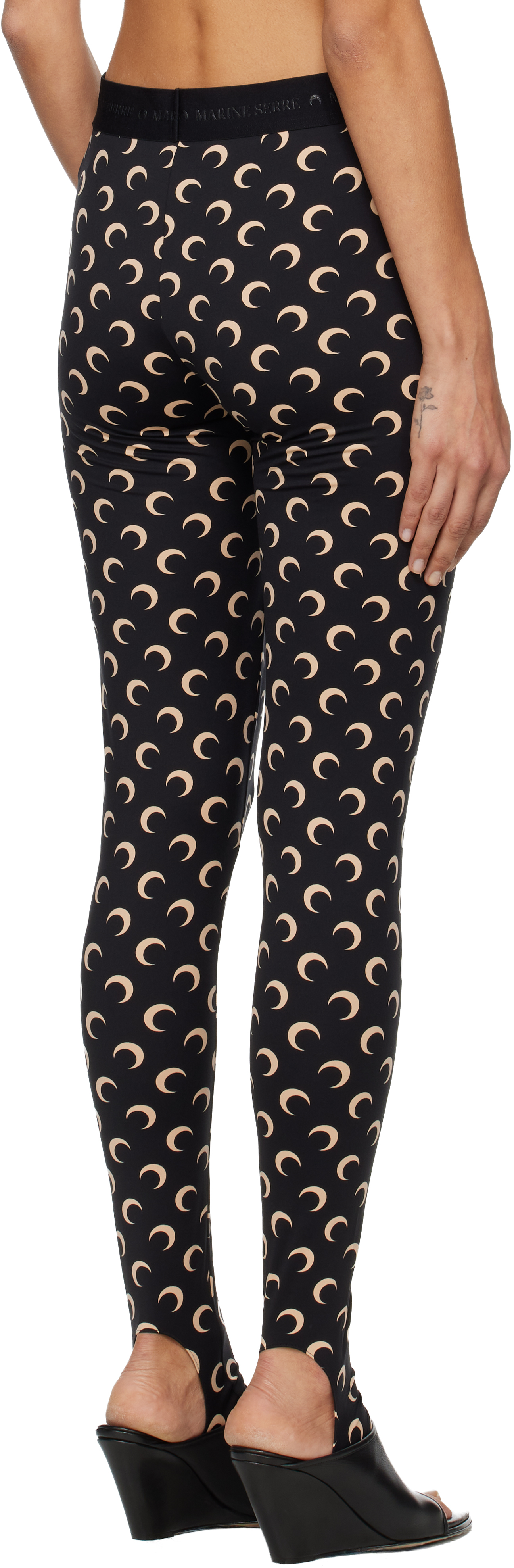 Marine Serre Black Recycled Moon Jersey Stirrup Leggings In Brown