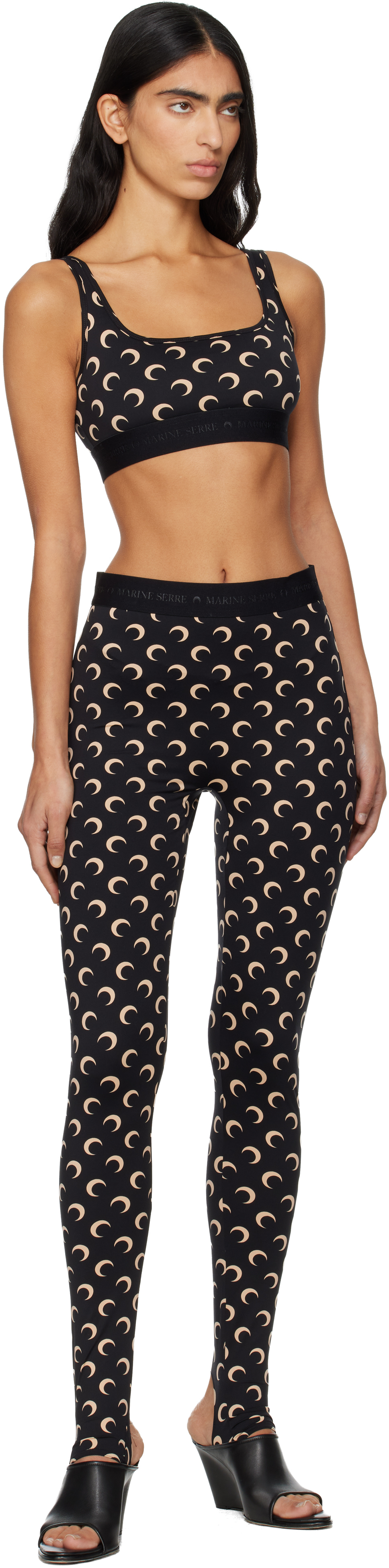 Marine Serre Black Recycled Moon Jersey Stirrup Leggings In Brown