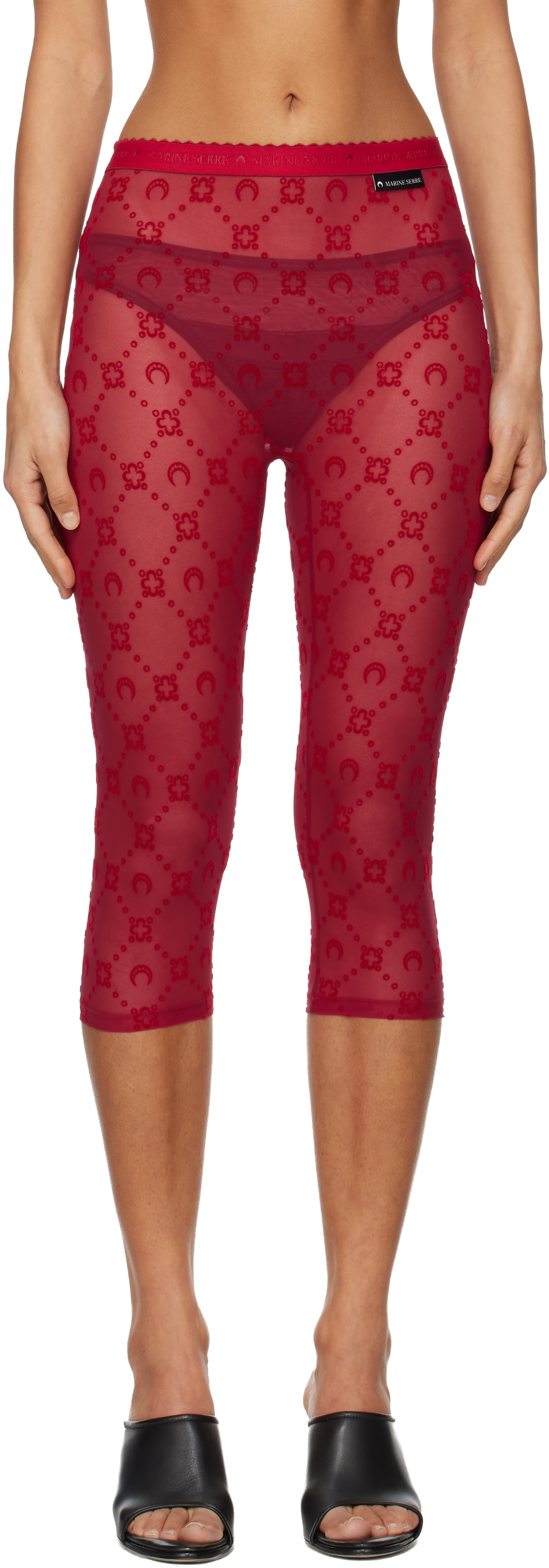 Marine Serre Red Moonogram Mesh Flock Capri Leggings In Red