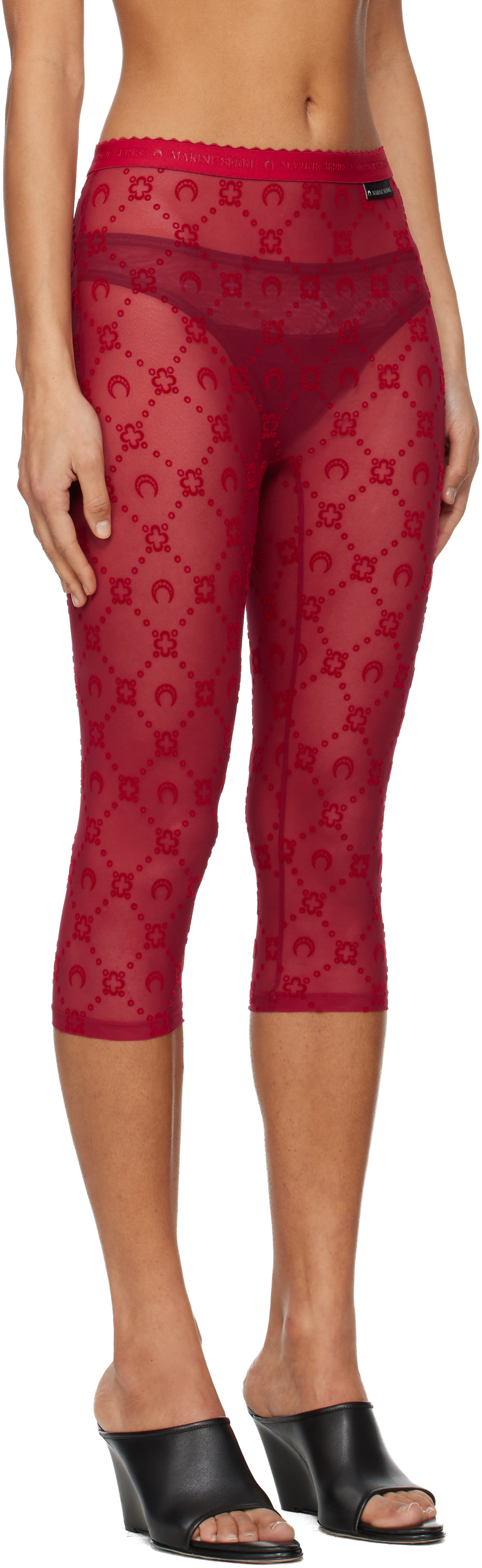 Marine Serre Red Moonogram Mesh Flock Capri Leggings In Red
