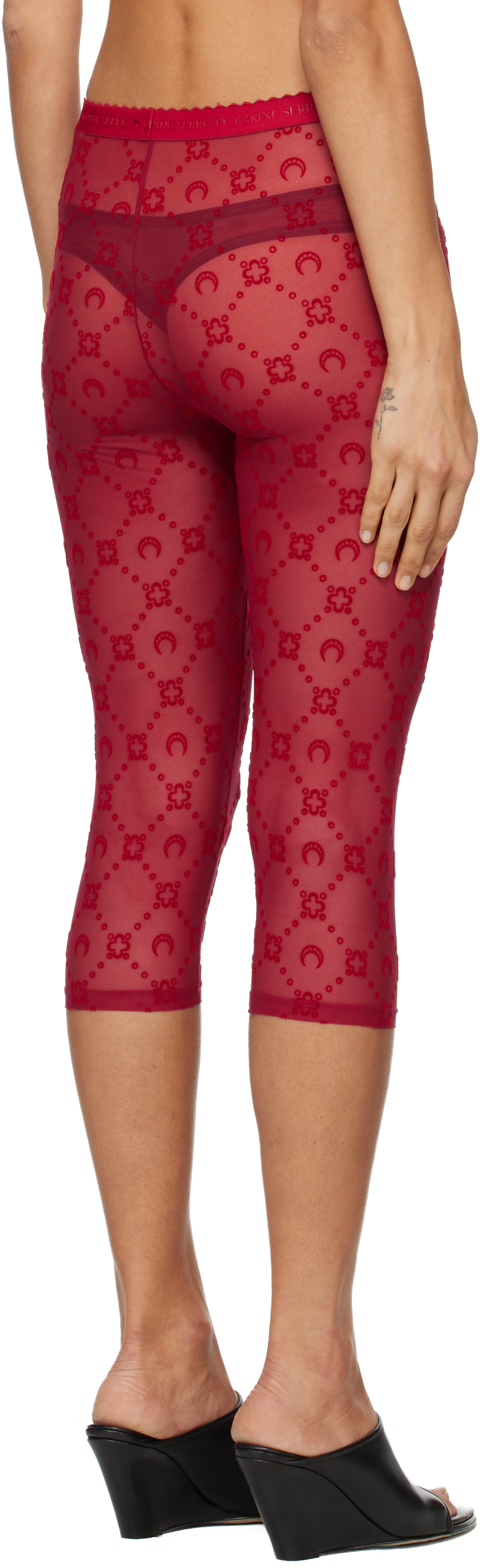 Marine Serre Red Moonogram Mesh Flock Capri Leggings In Red