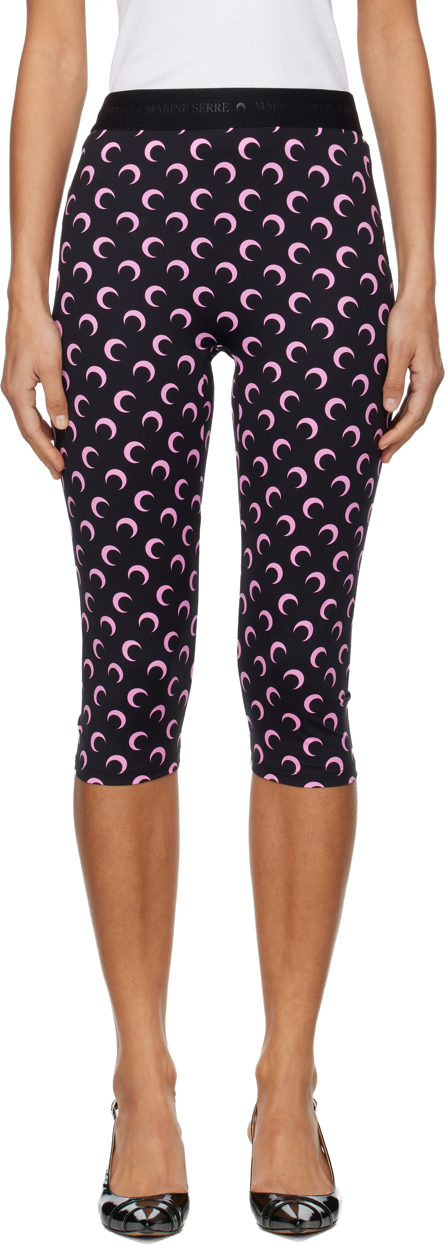 Marine Serre Black Recycled Moon Jersey Capri Leggings In Black