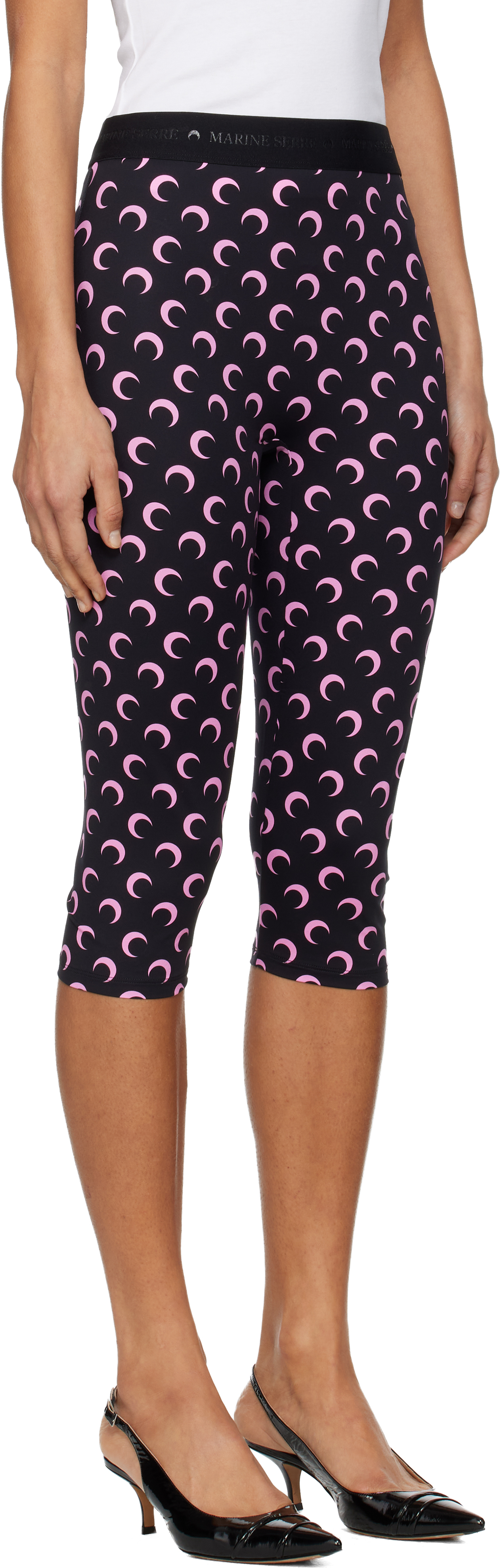 Marine Serre Black Recycled Moon Jersey Capri Leggings In Black